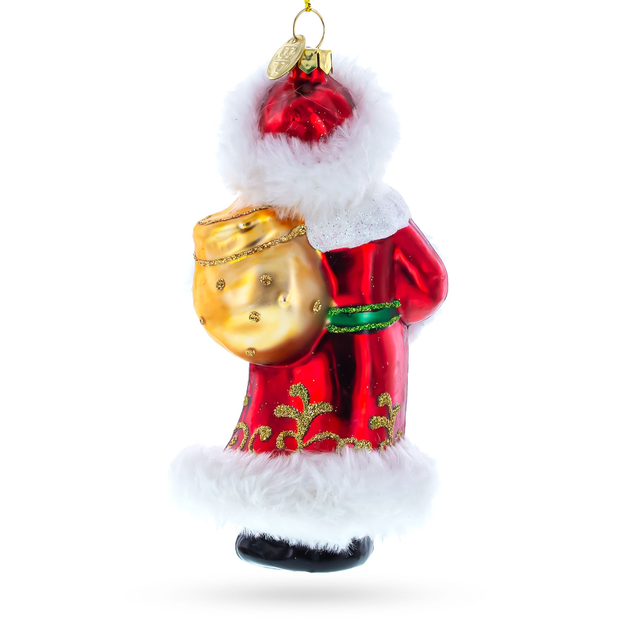 Santa In Fur Coat Blown Glass Christmas Ornament