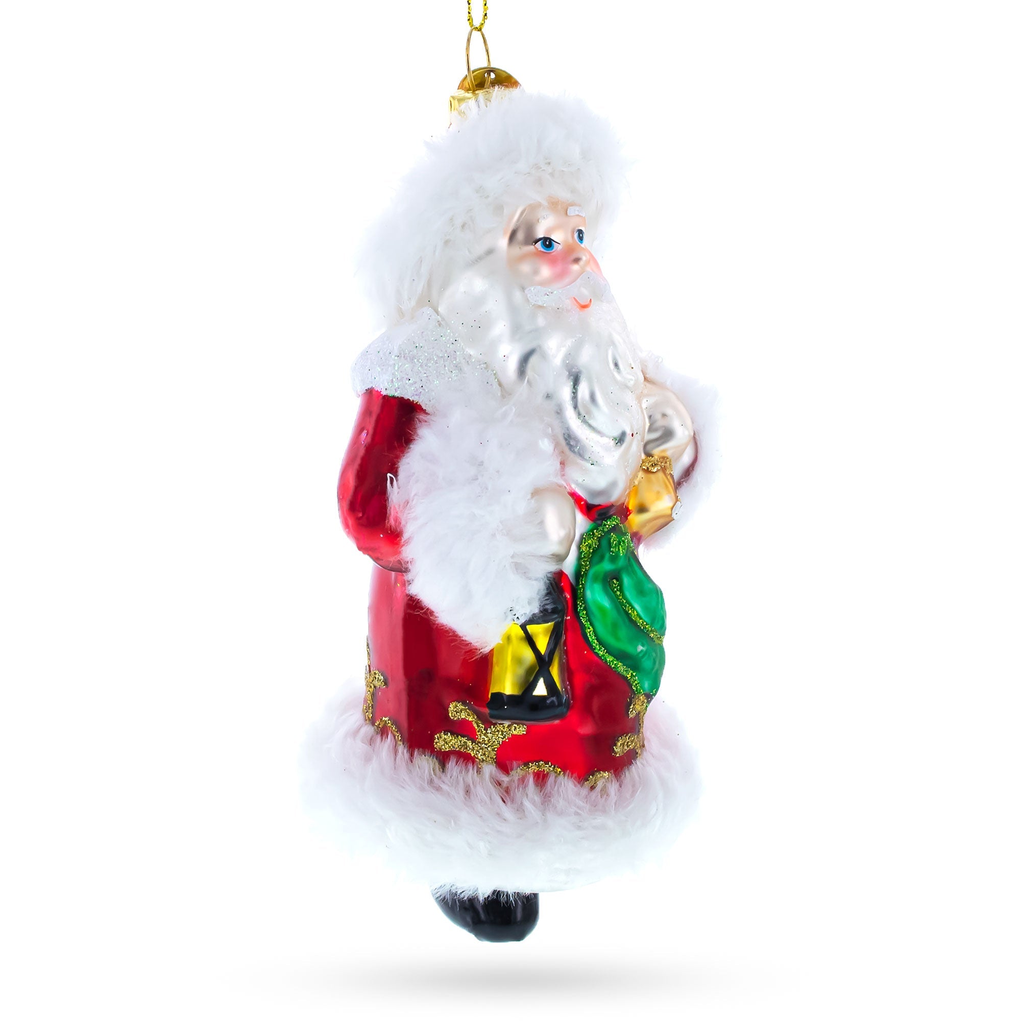 Santa In Fur Coat Blown Glass Christmas Ornament