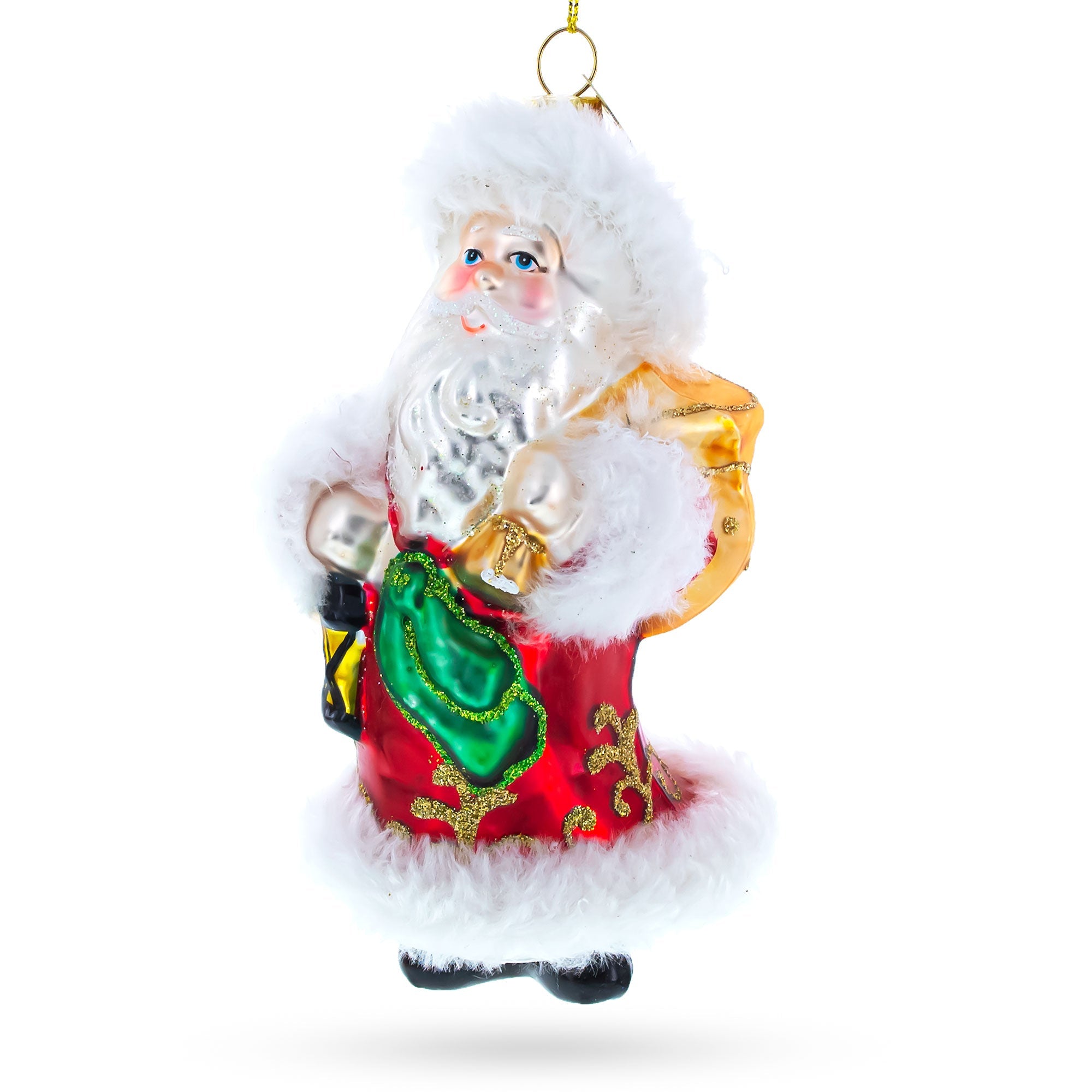 Santa In Fur Coat Blown Glass Christmas Ornament