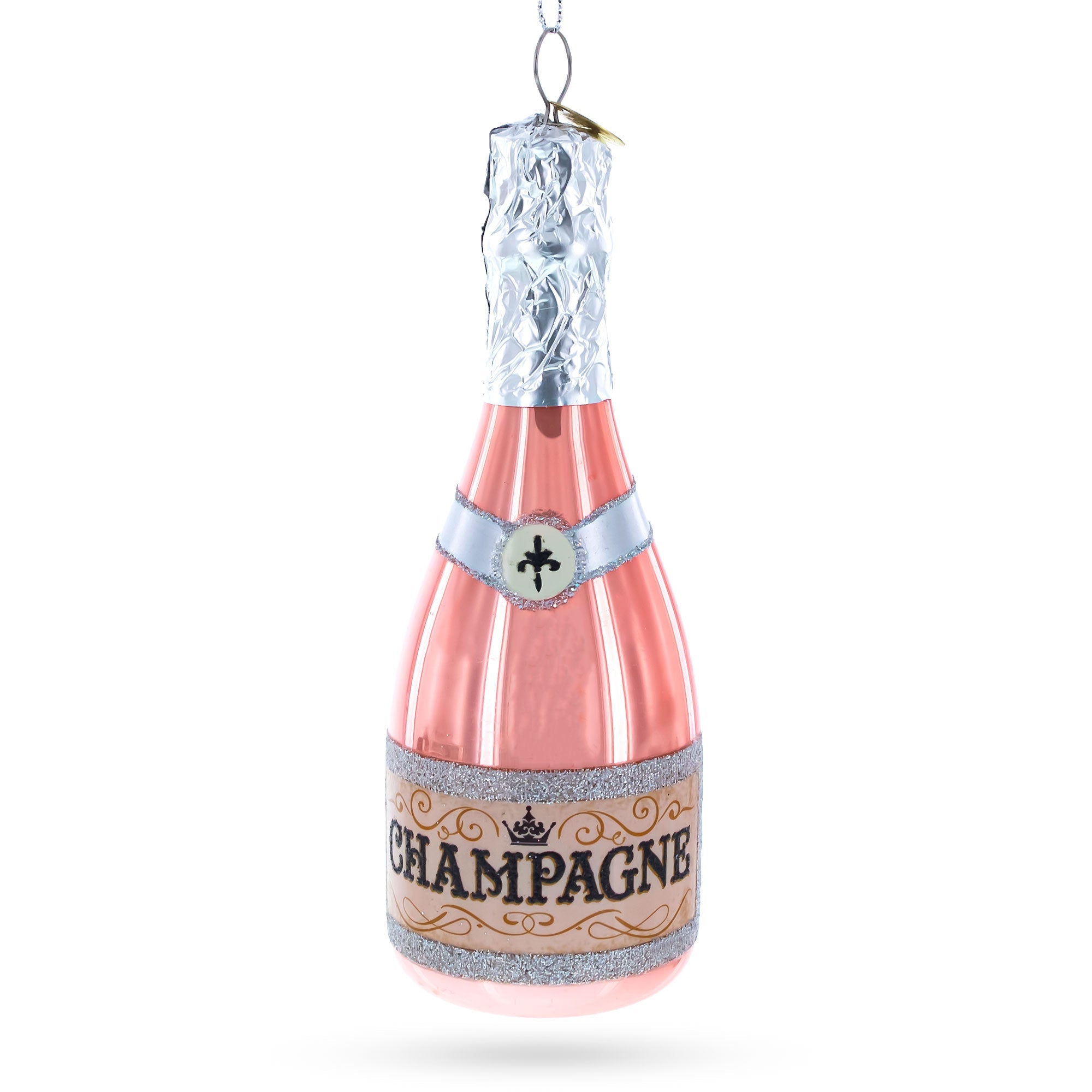 Pink Sparkling Wine Blown Glass Christmas Ornament