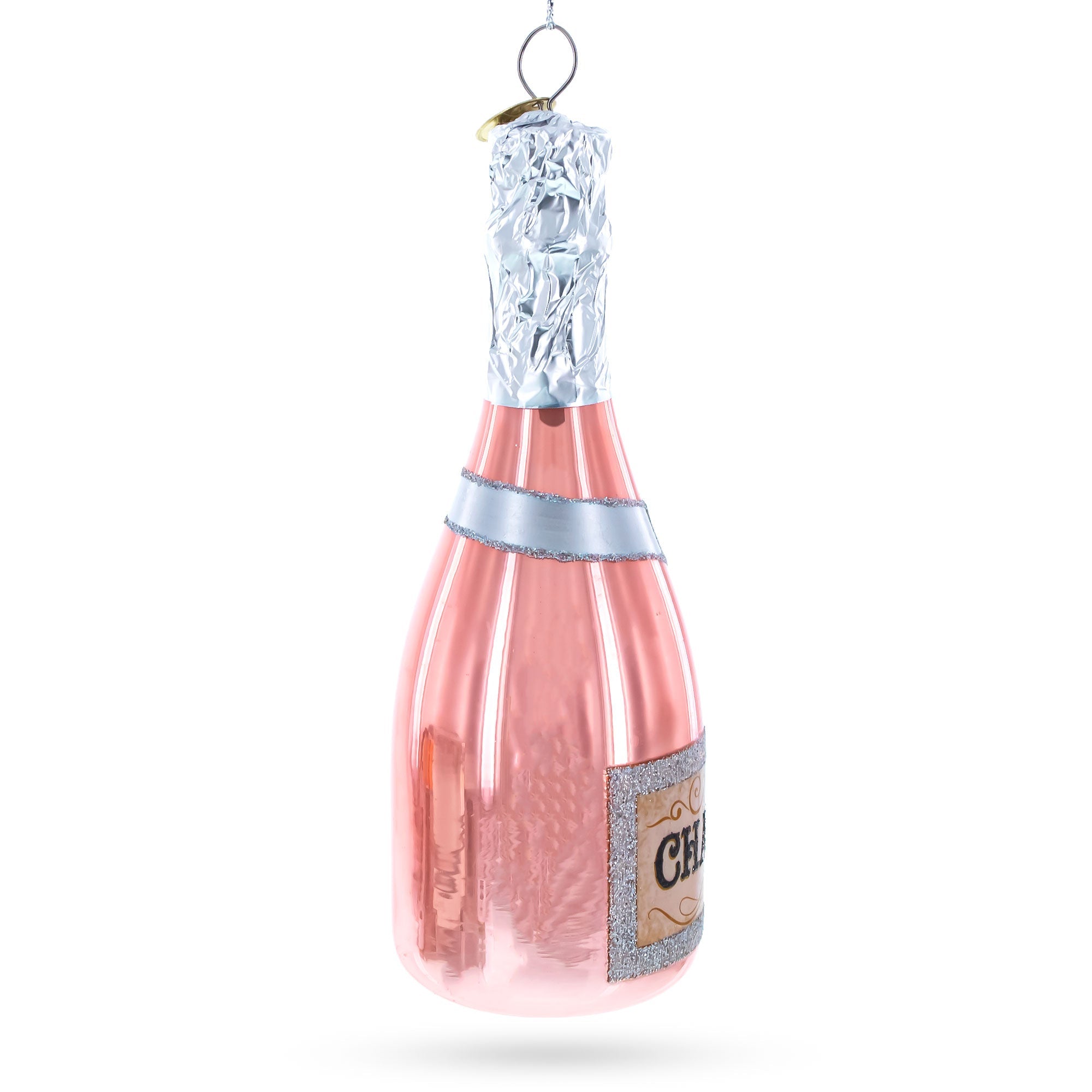 Pink Sparkling Wine Blown Glass Christmas Ornament