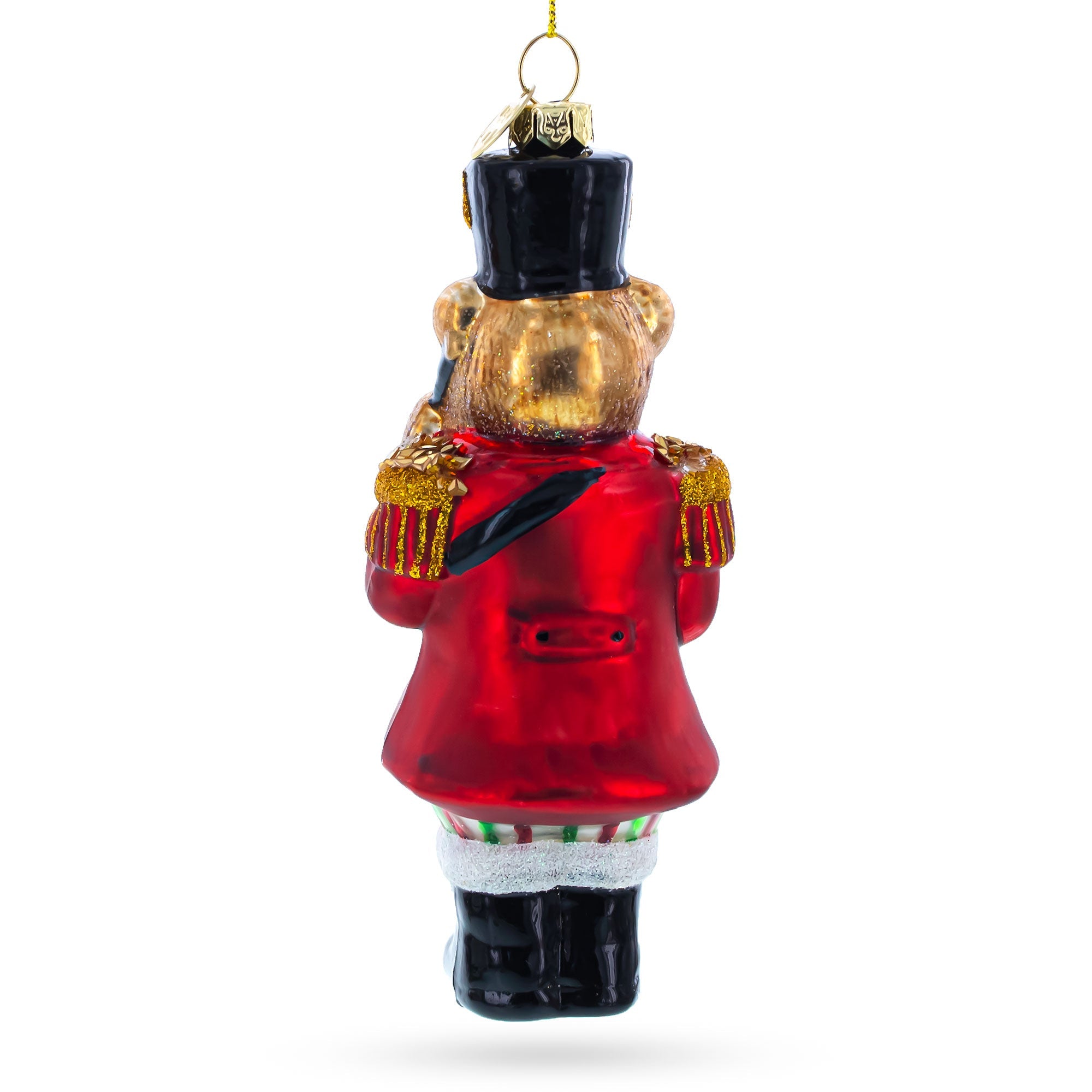 Teddy Bear Drummer Blown Glass Christmas Ornament