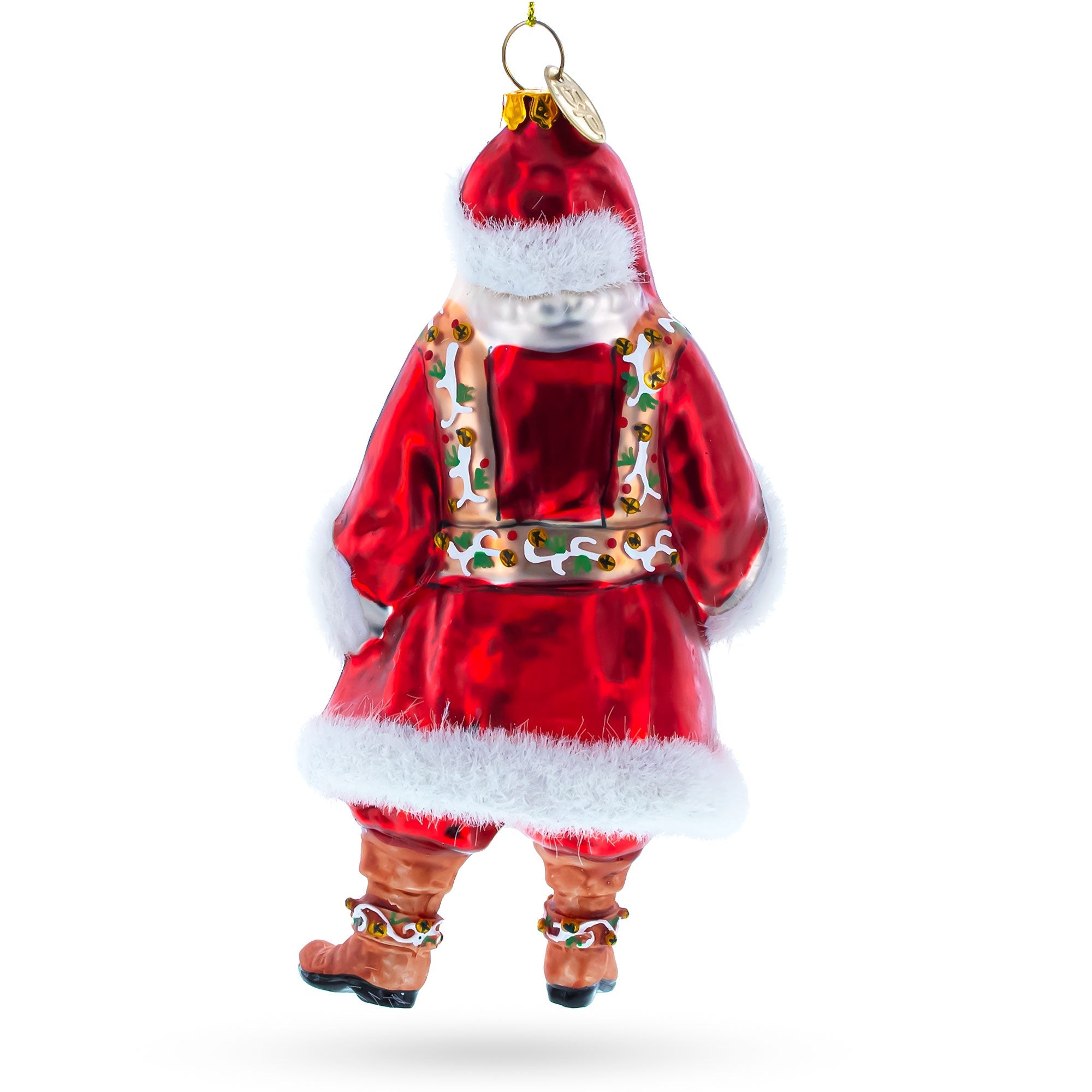 Classic Santa In Fur Coat And Red Hat - Festive Blown Glass Christmas Ornament