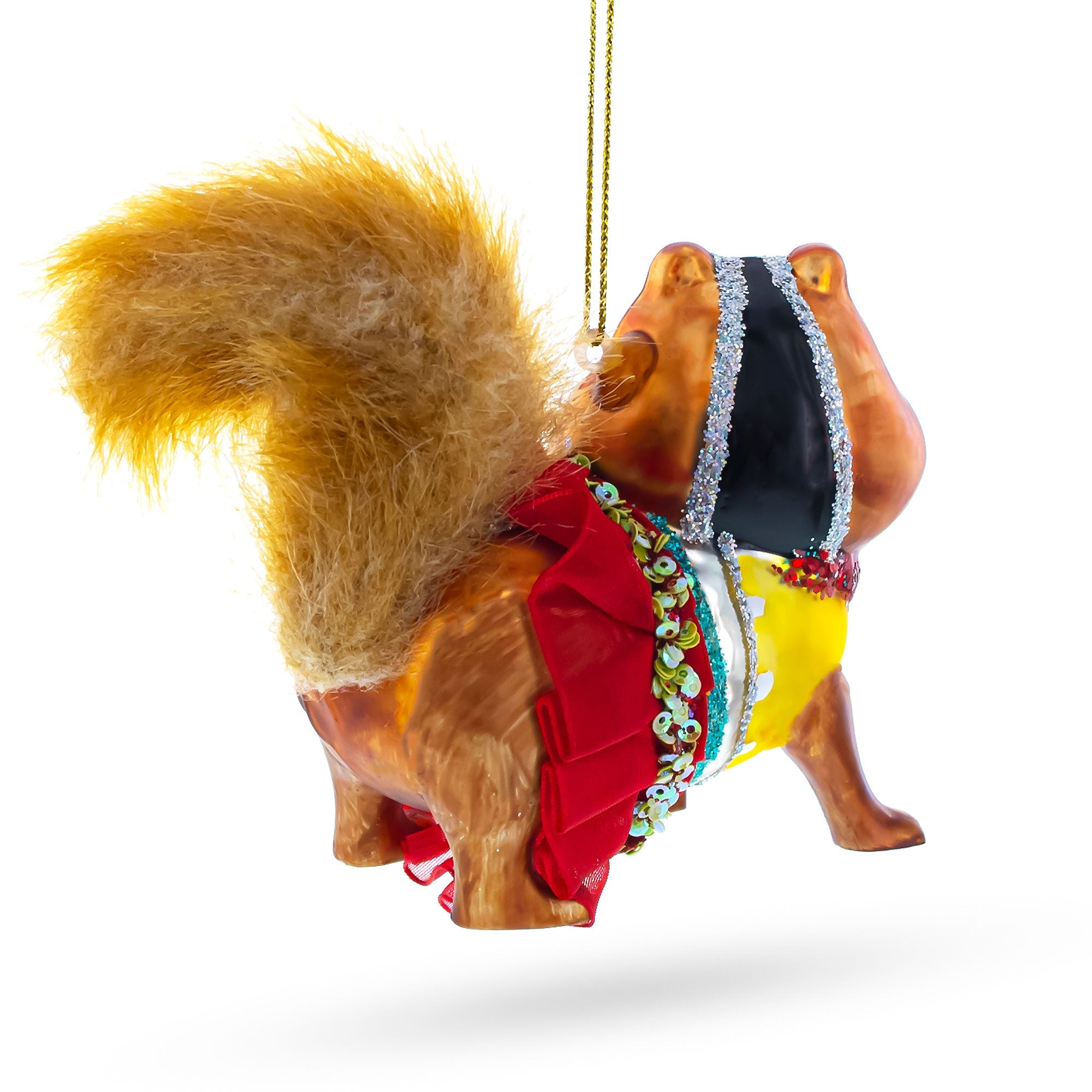 Chipmunk Wearing Dress - Blown Glass Christmas Ornament