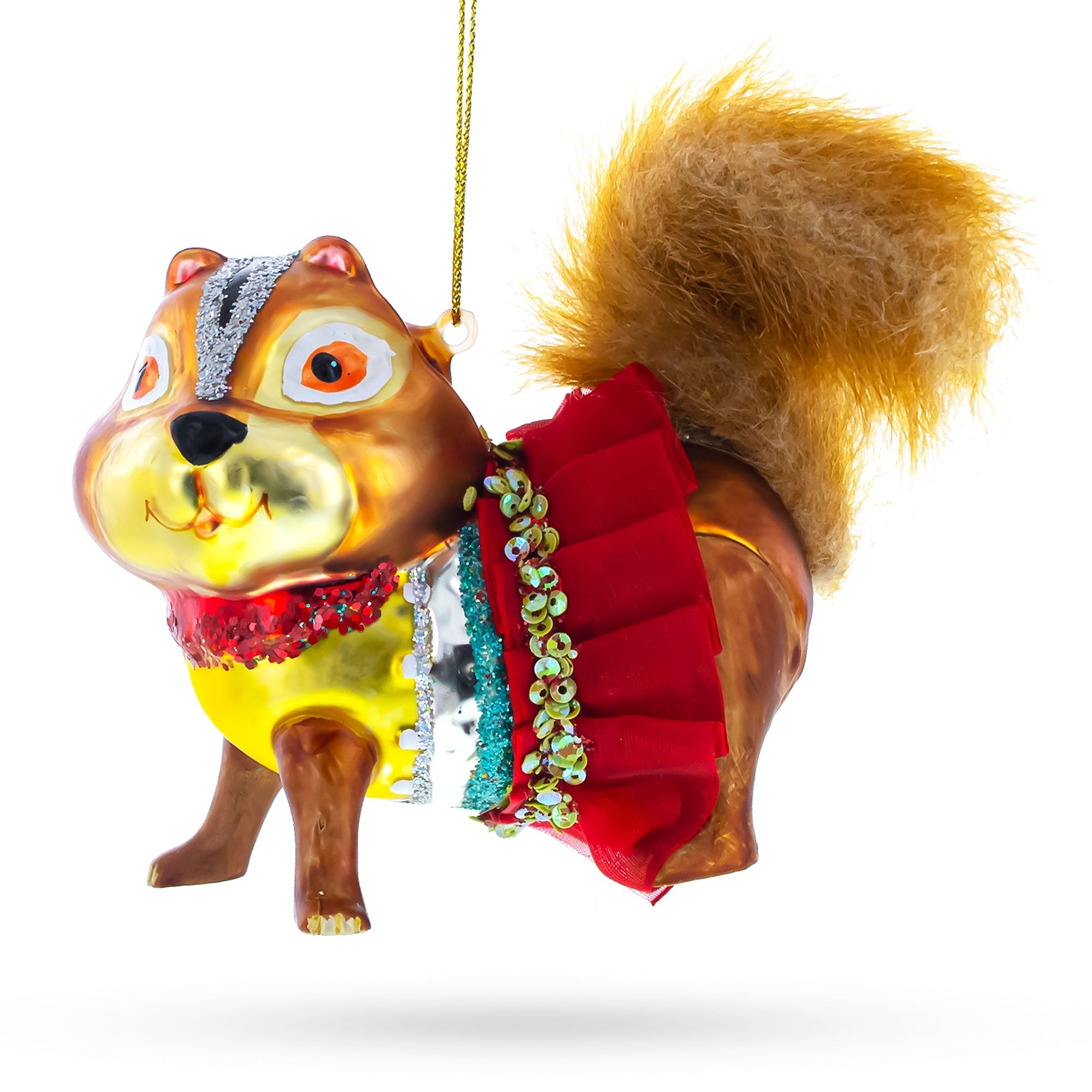 Chipmunk Wearing Dress - Blown Glass Christmas Ornament