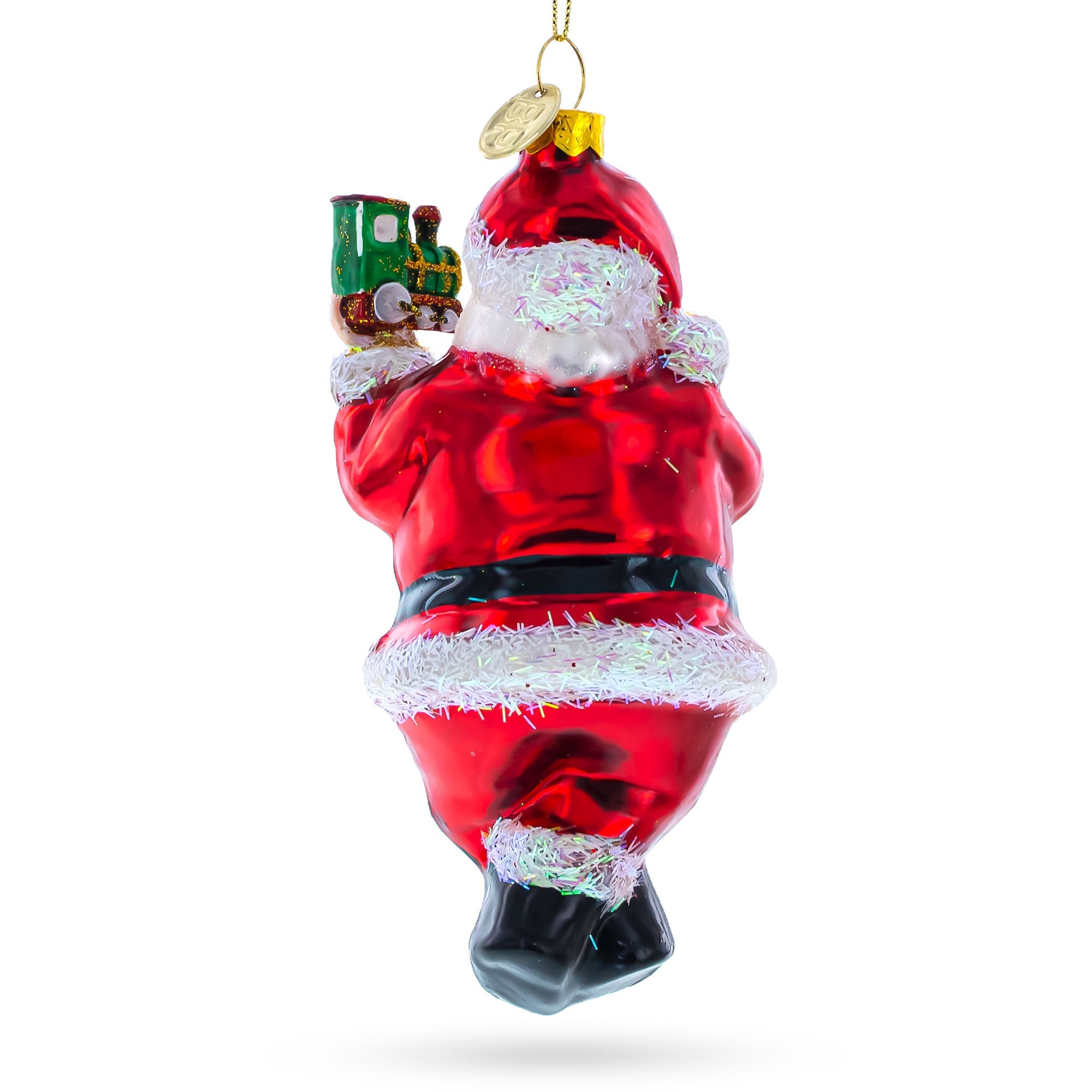 Santa Decorating The Train - Blown Glass Christmas Ornament