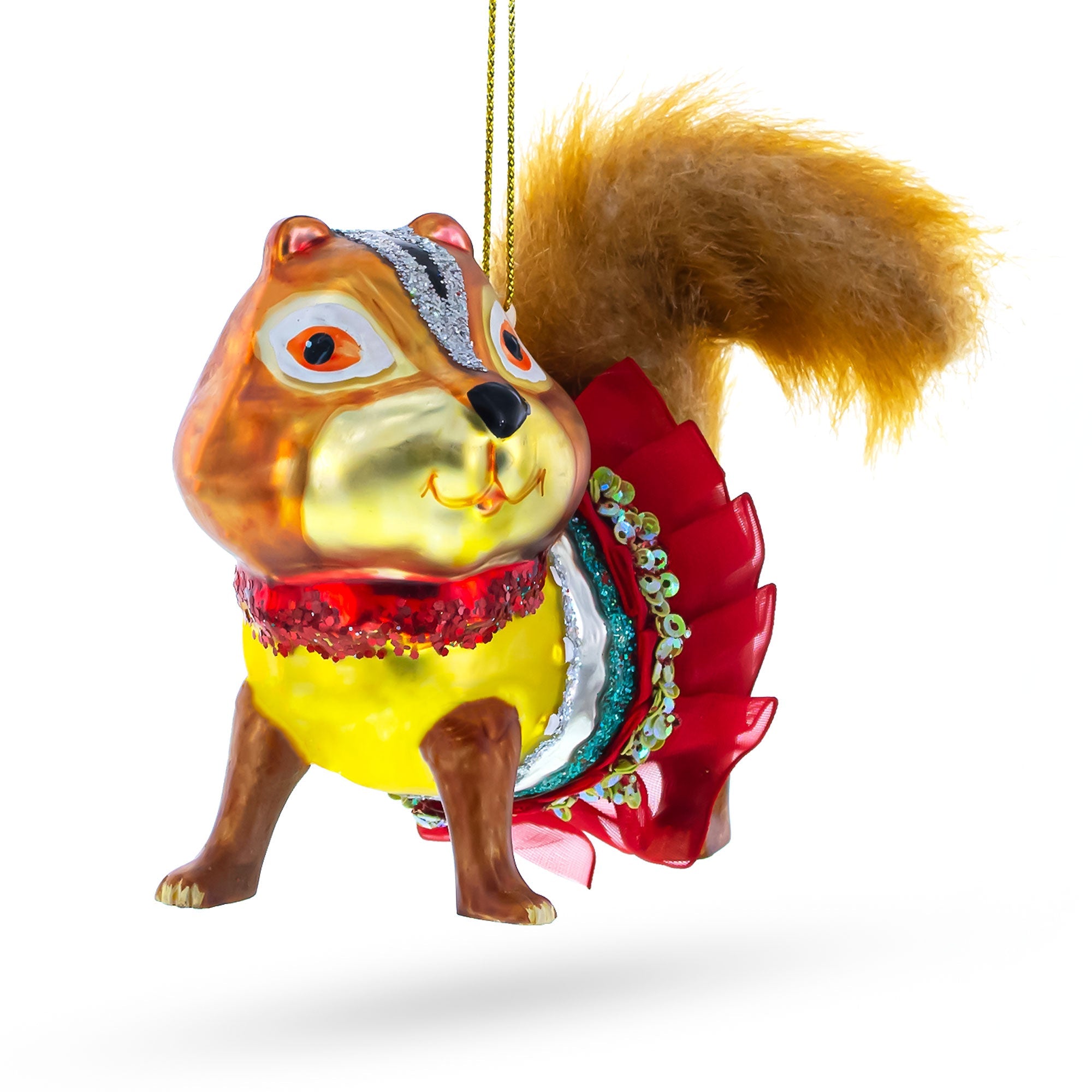 Chipmunk Wearing Dress - Blown Glass Christmas Ornament