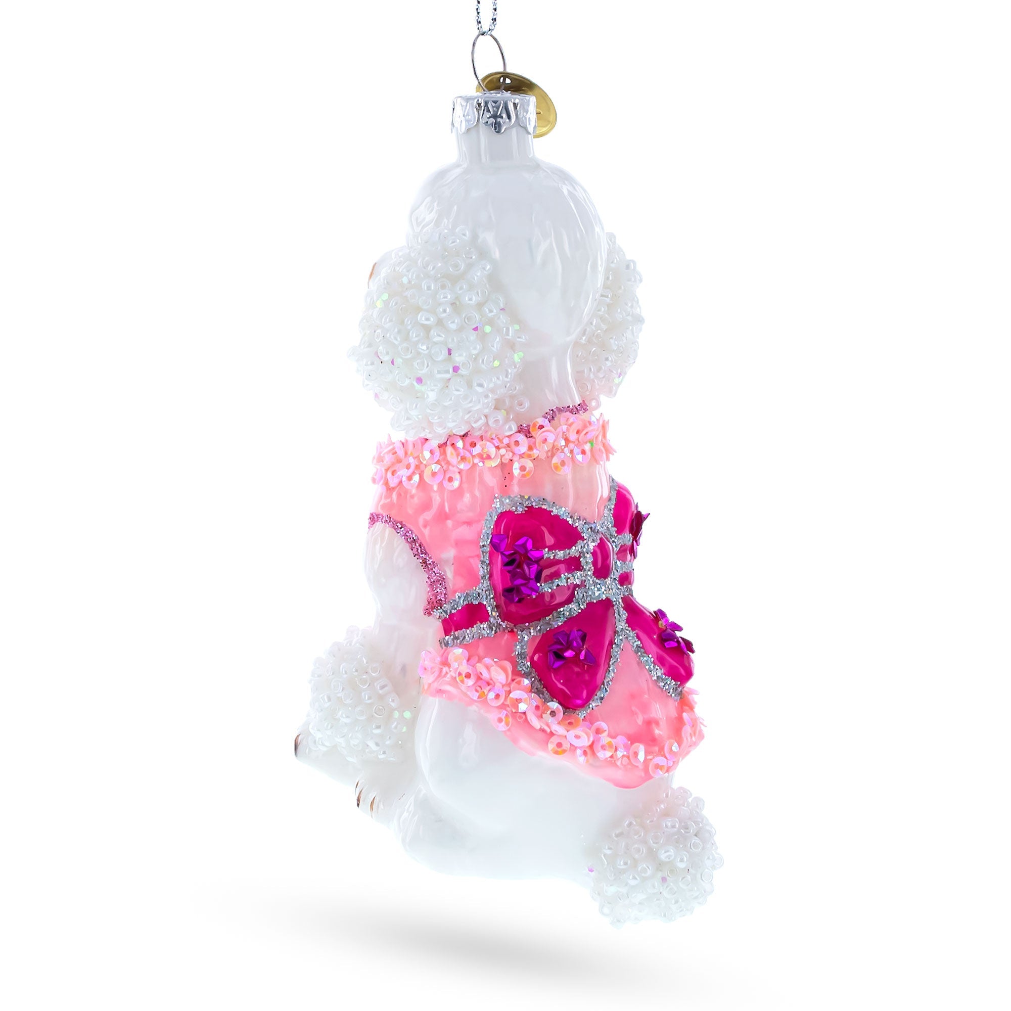 Poodle In Pink Costume Blown Glass Christmas Ornament