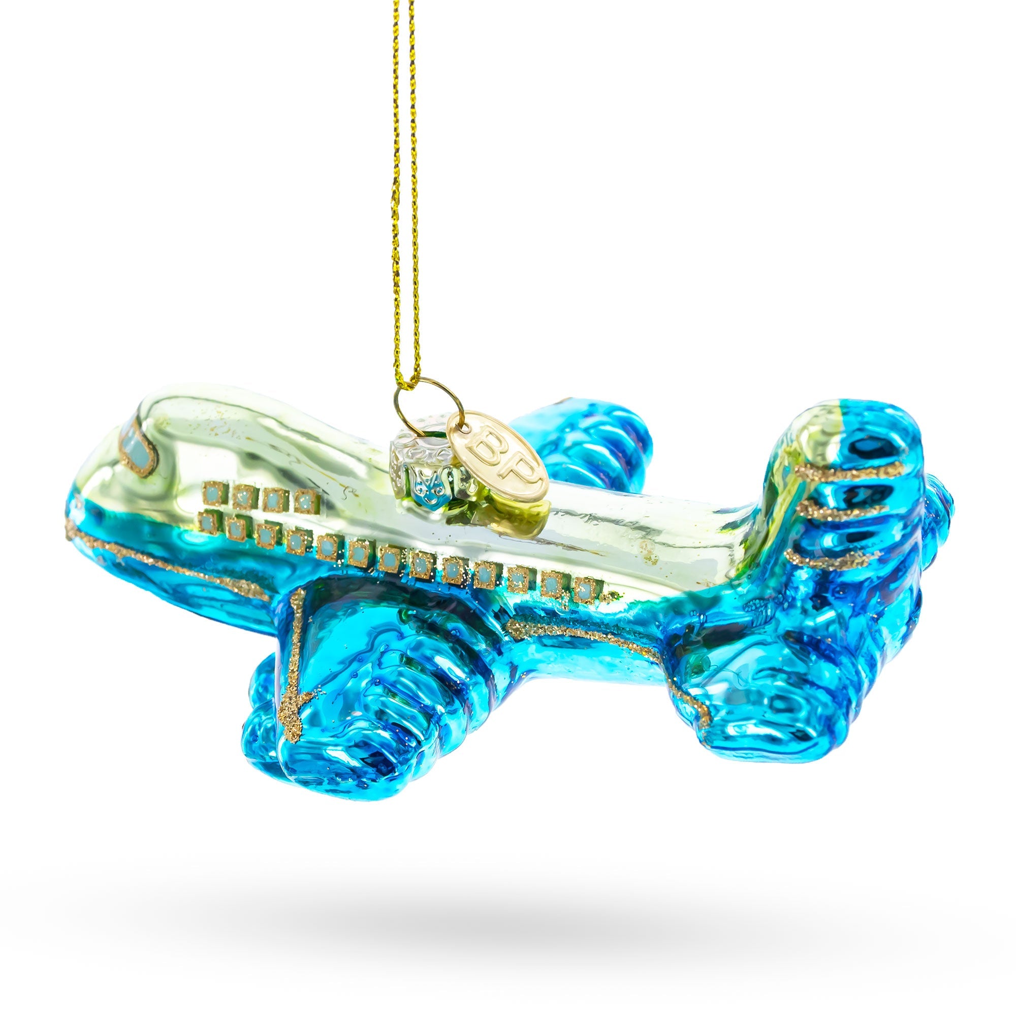 Blue Airplane Blown Glass Christmas Ornament