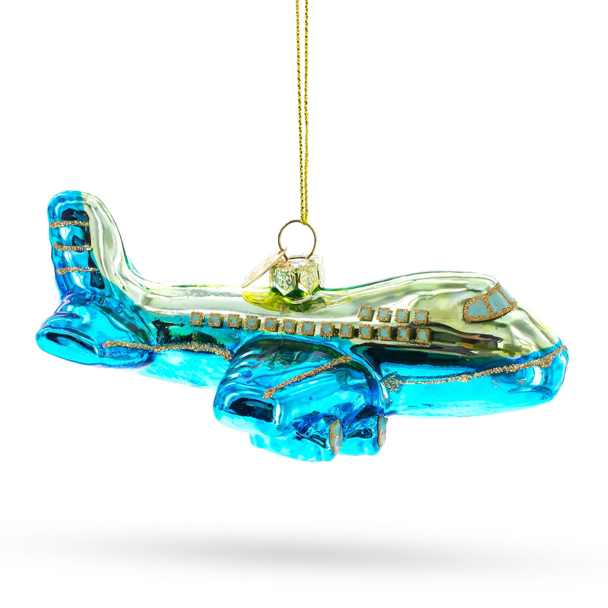 Blue Airplane Blown Glass Christmas Ornament