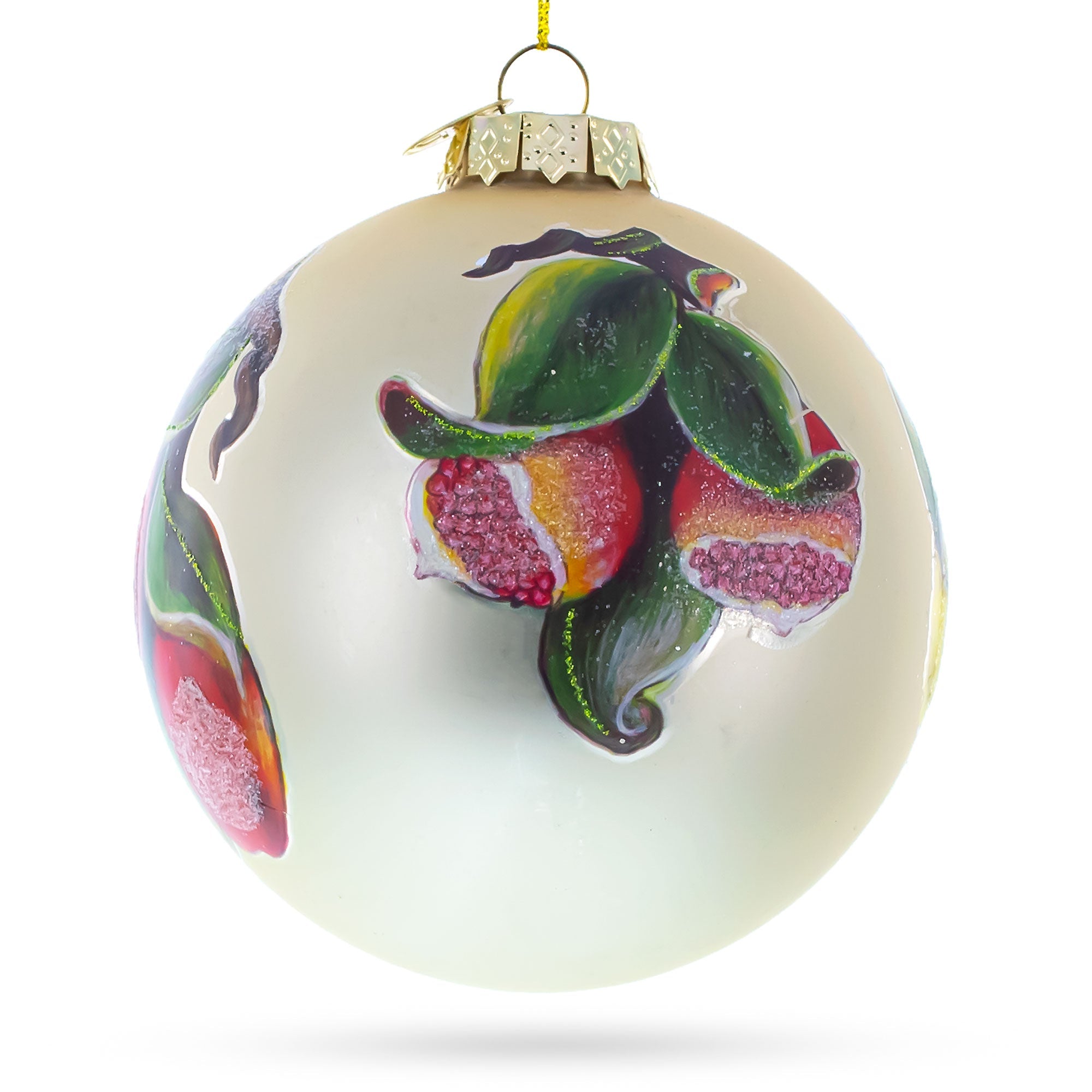 Lemons And Pomegranate On A Branch  - Blown Glass Christmas Ornament