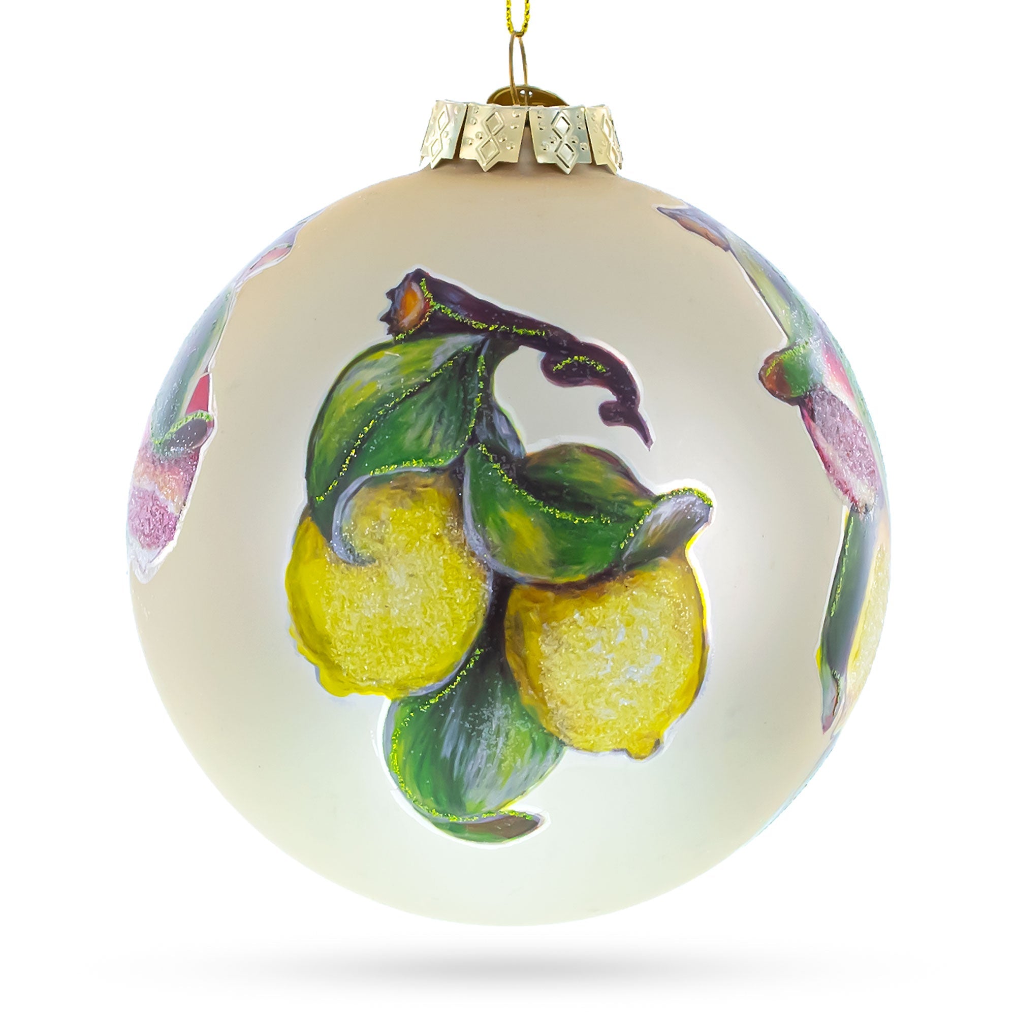 Lemons And Pomegranate On A Branch  - Blown Glass Christmas Ornament