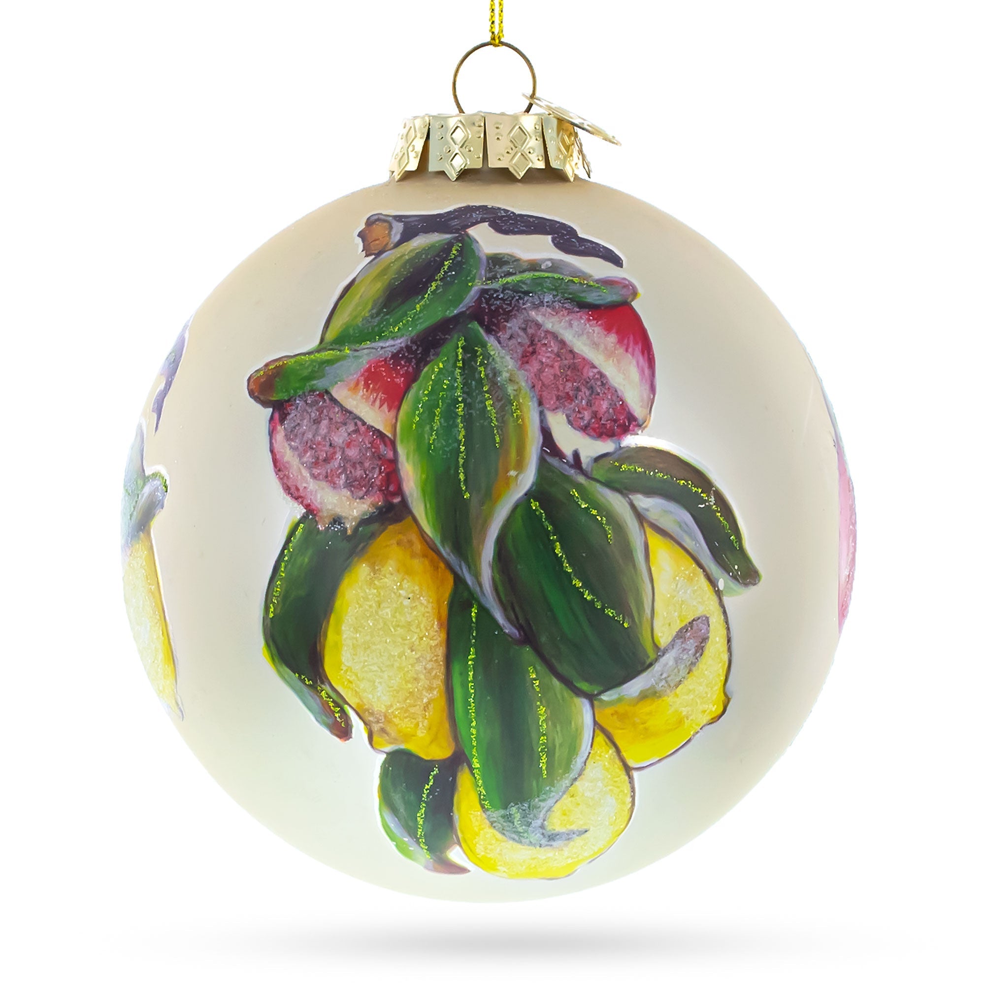 Lemons And Pomegranate On A Branch  - Blown Glass Christmas Ornament