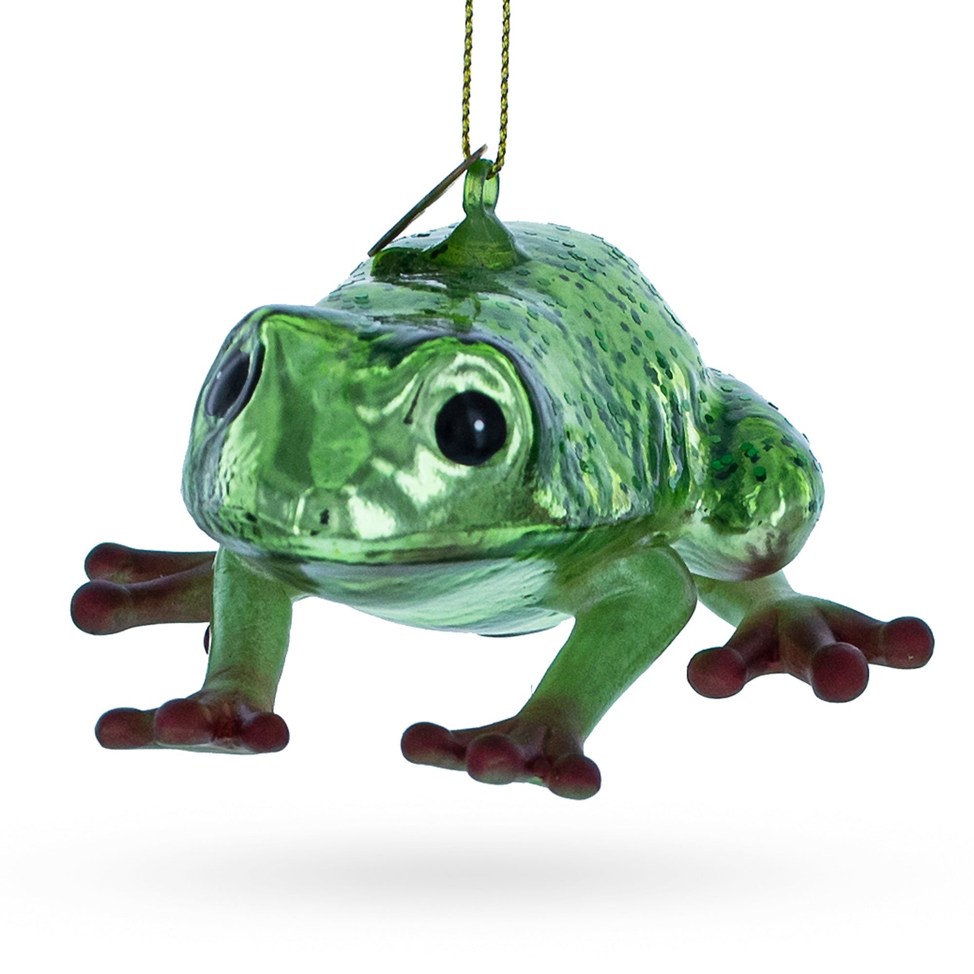 Lively Green Frog - Blown Glass Christmas Ornament