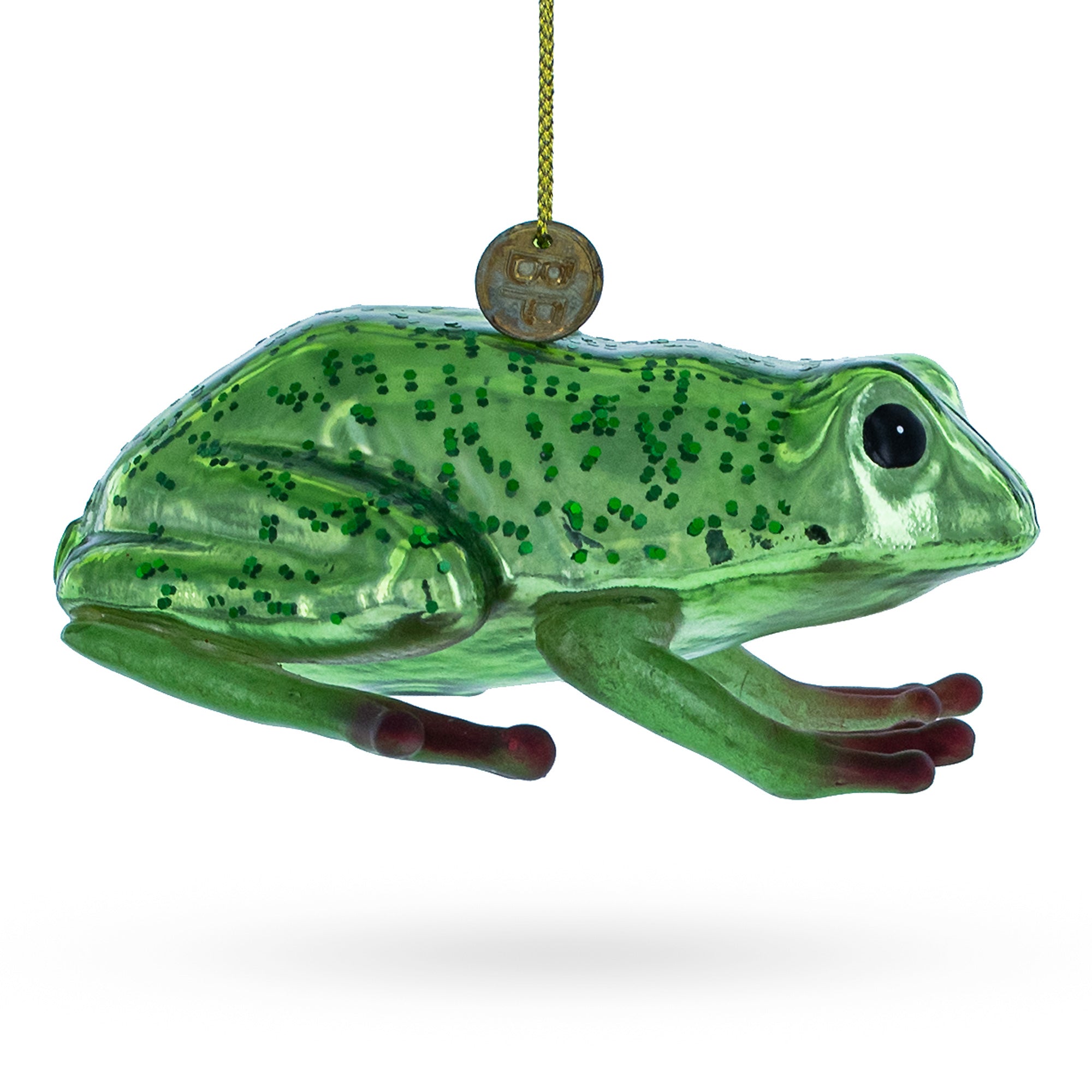 Lively Green Frog - Blown Glass Christmas Ornament