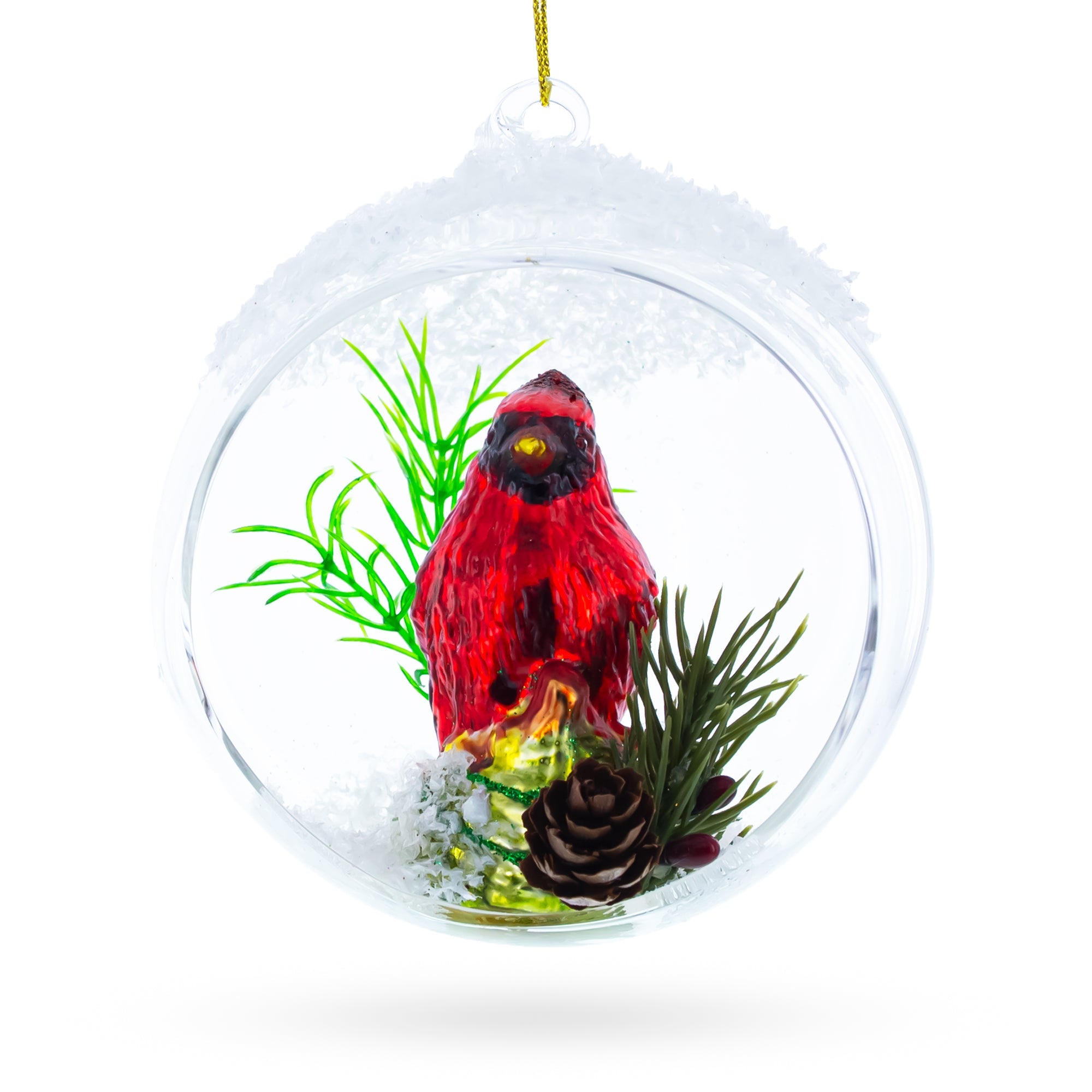 Stunning Red Cardinal Bird Encased In Glass Ball - Blown Christmas Ornament