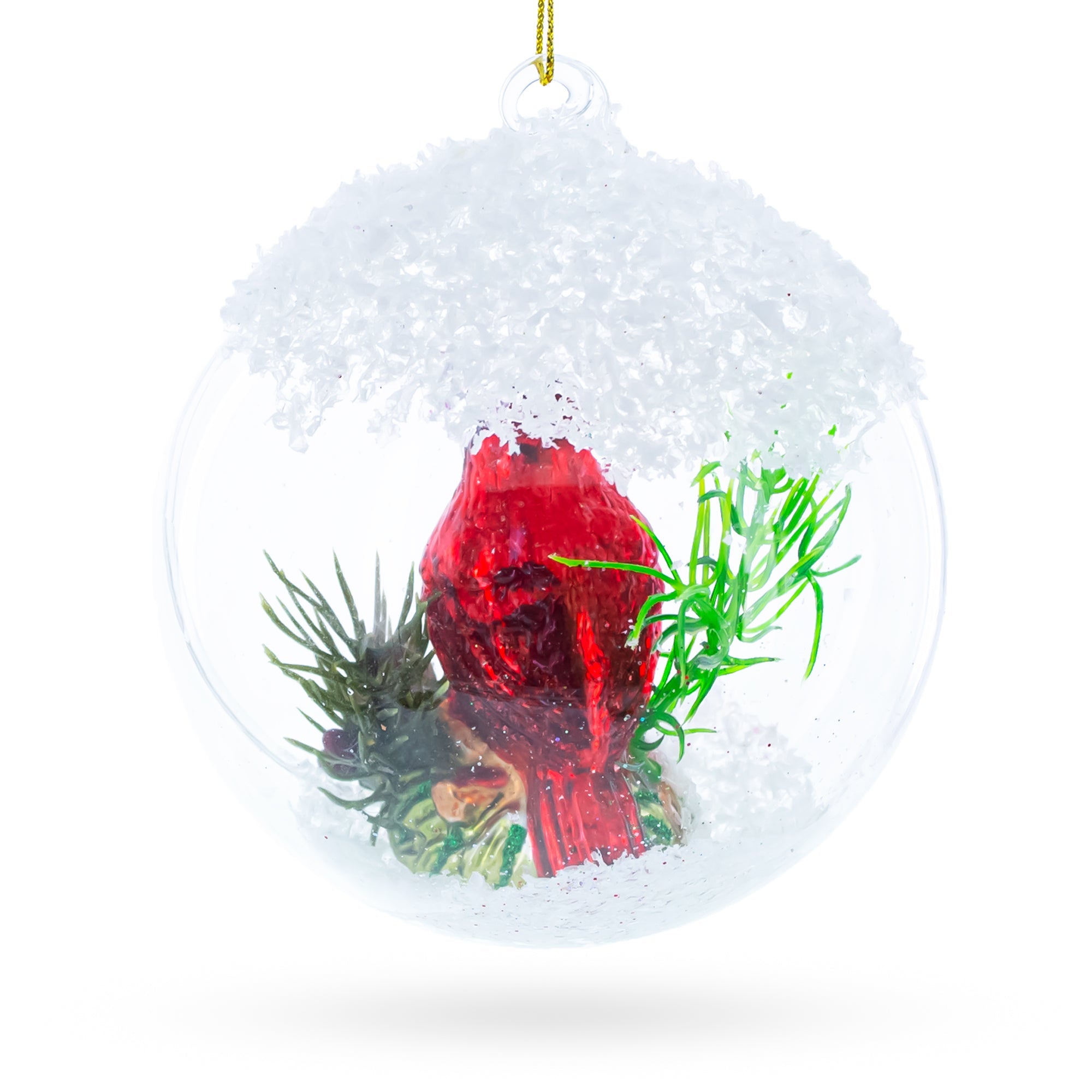 Stunning Red Cardinal Bird Encased In Glass Ball - Blown Christmas Ornament