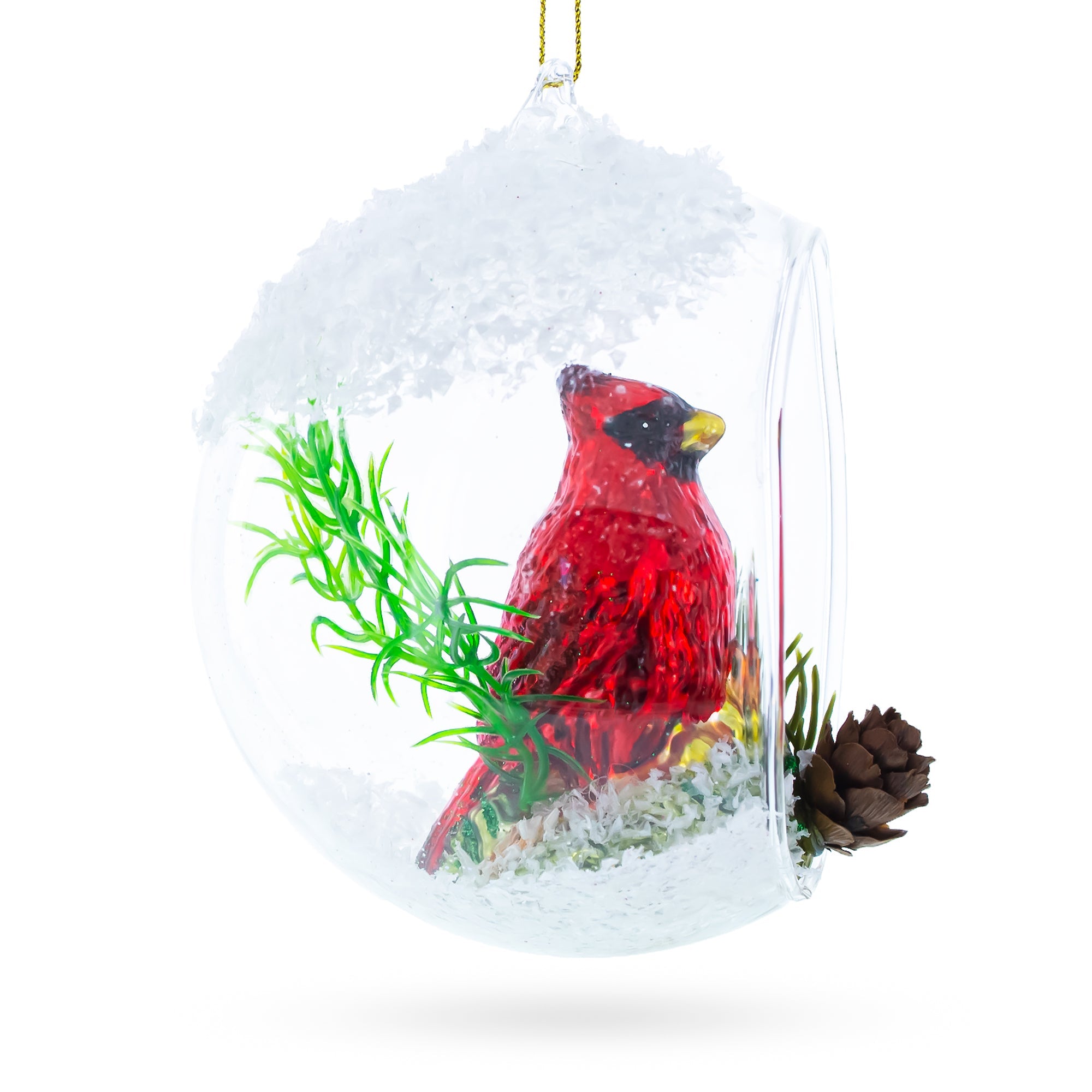 Stunning Red Cardinal Bird Encased In Glass Ball - Blown Christmas Ornament