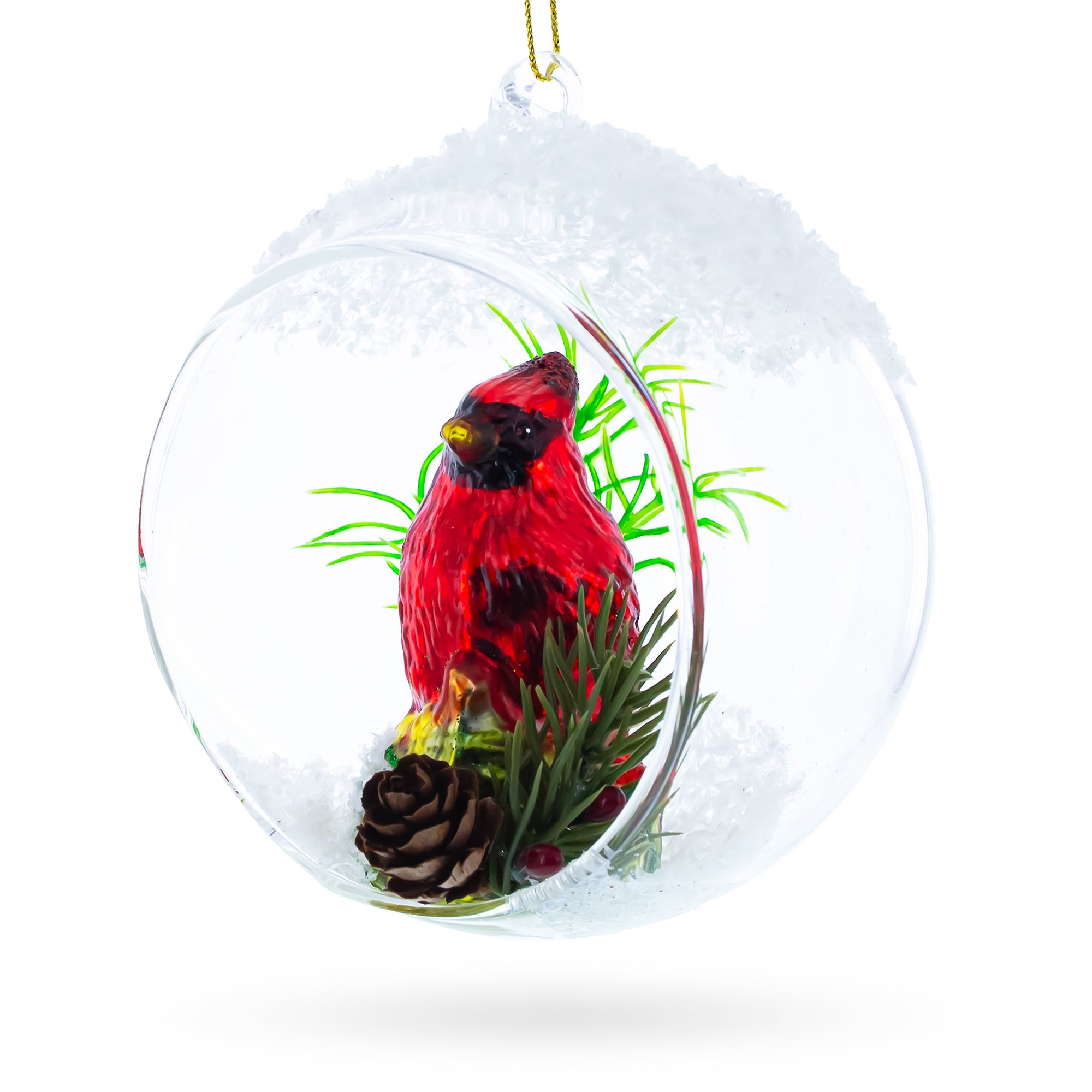 Stunning Red Cardinal Bird Encased In Glass Ball - Blown Christmas Ornament