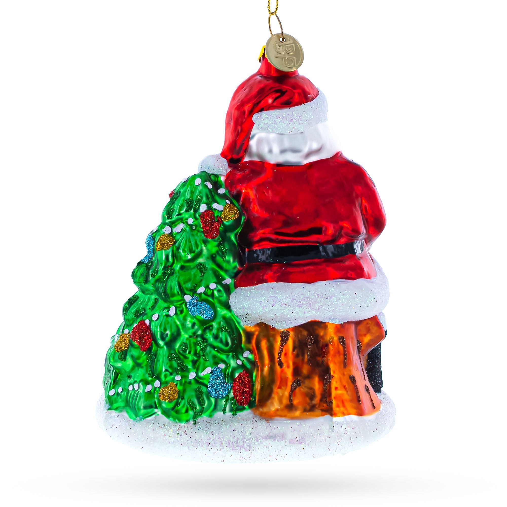 Heartwarming Santa With Golden Retriever - Blown Glass Christmas Ornament