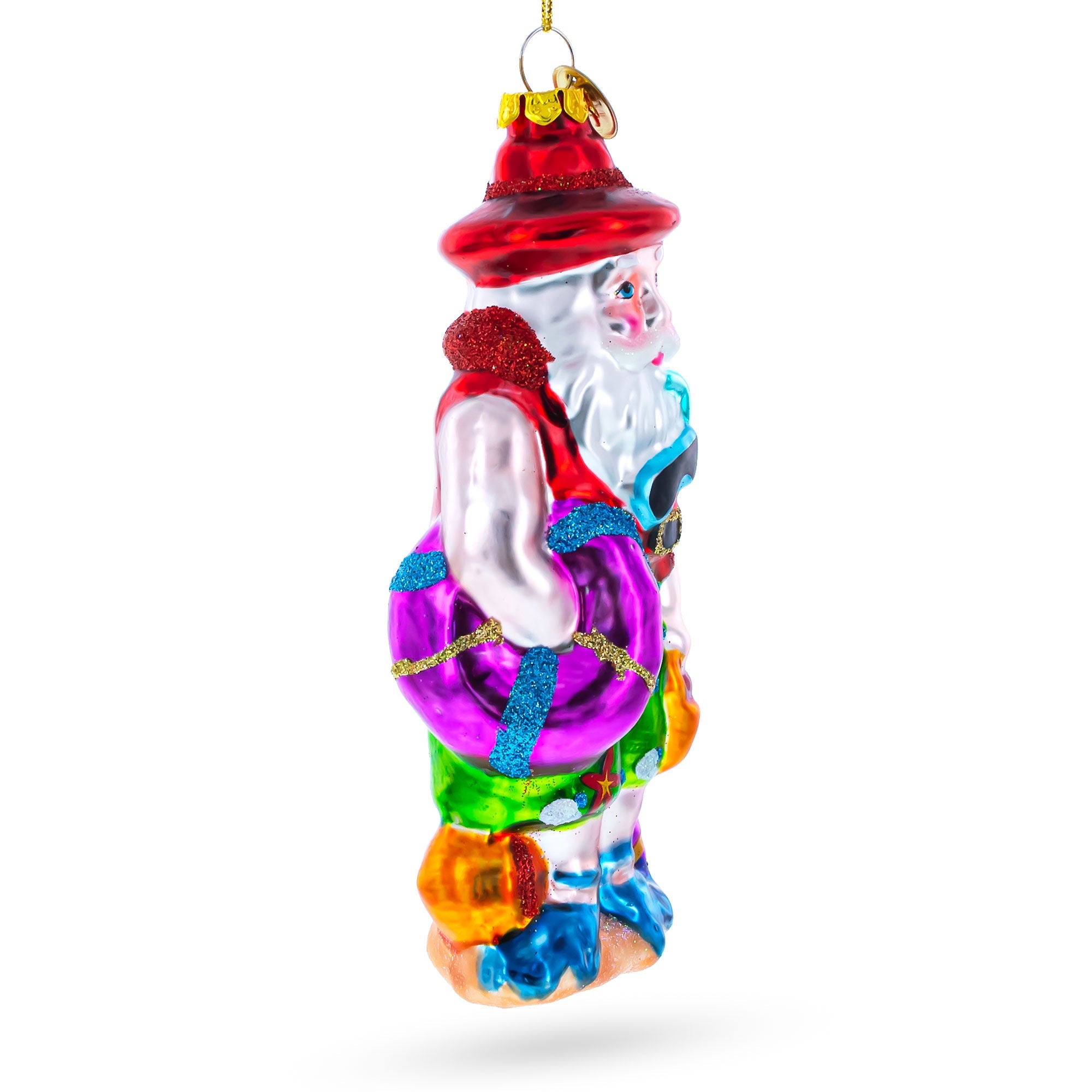 Tropical Diver Santa On The Beach - Blown Glass Christmas Ornament