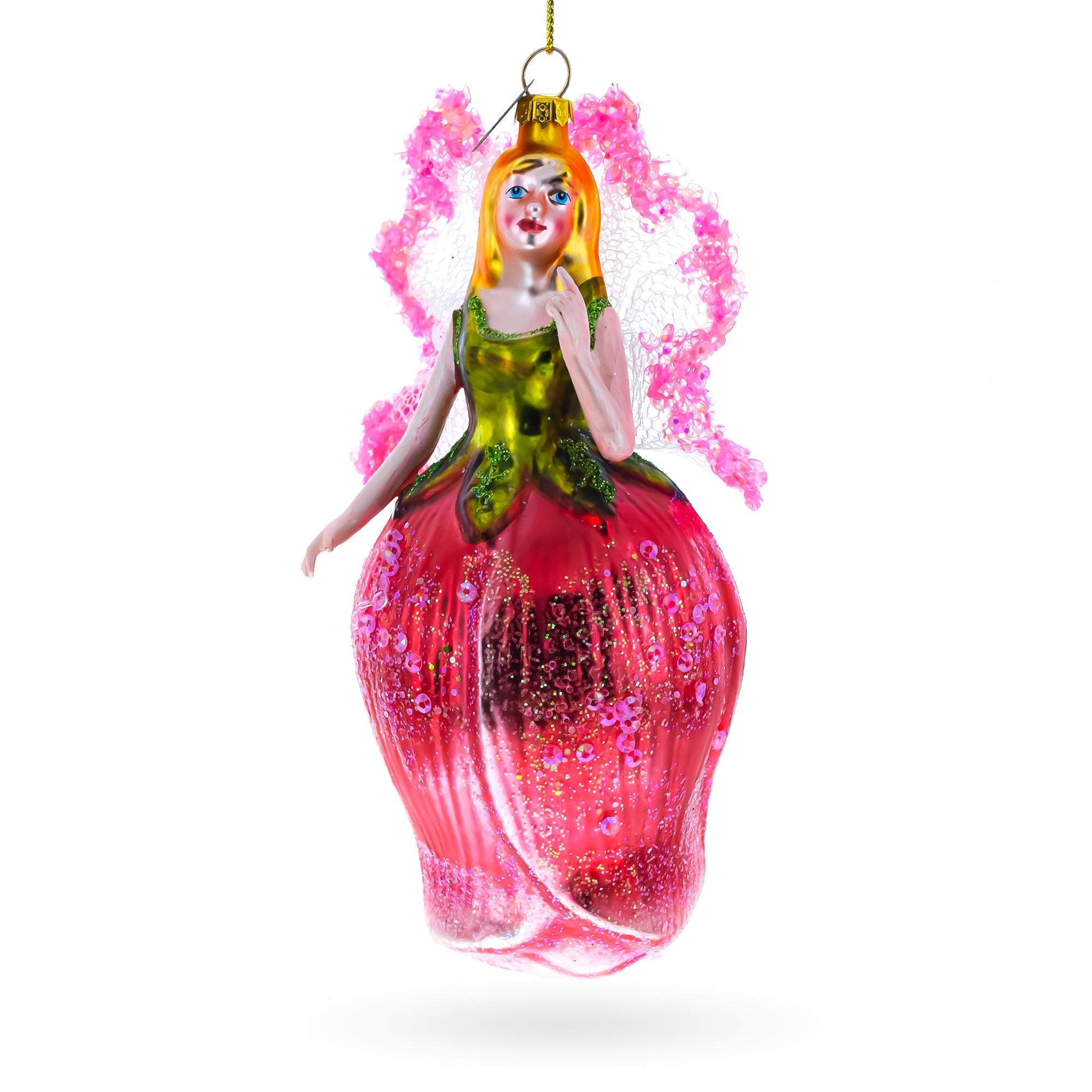 Enchanting Fairy In A Rose Dress - Blown Glass Christmas Ornament