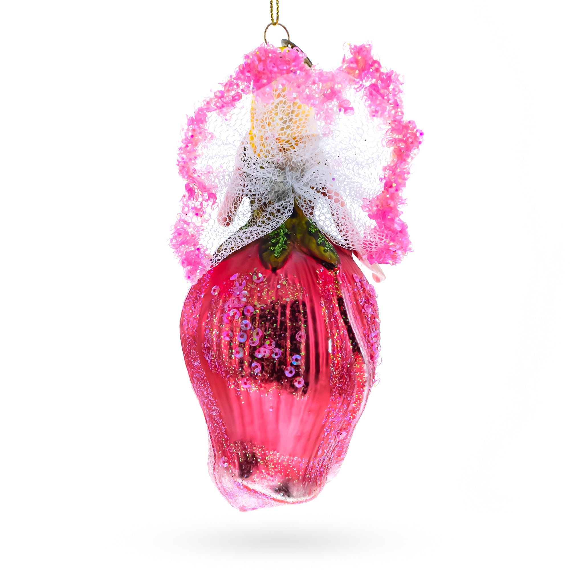 Enchanting Fairy In A Rose Dress - Blown Glass Christmas Ornament