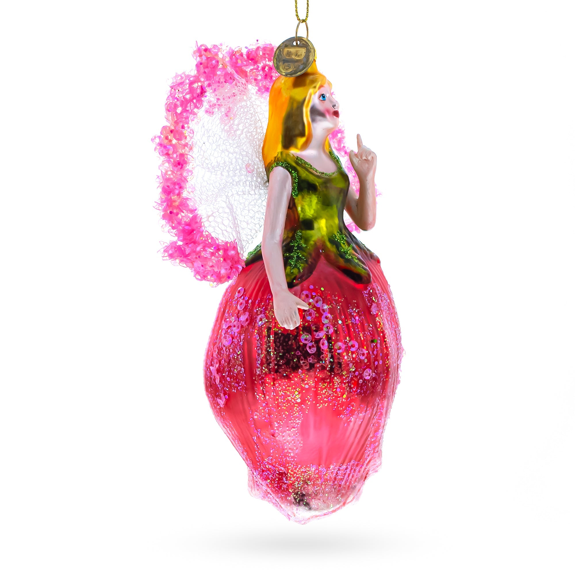 Enchanting Fairy In A Rose Dress - Blown Glass Christmas Ornament