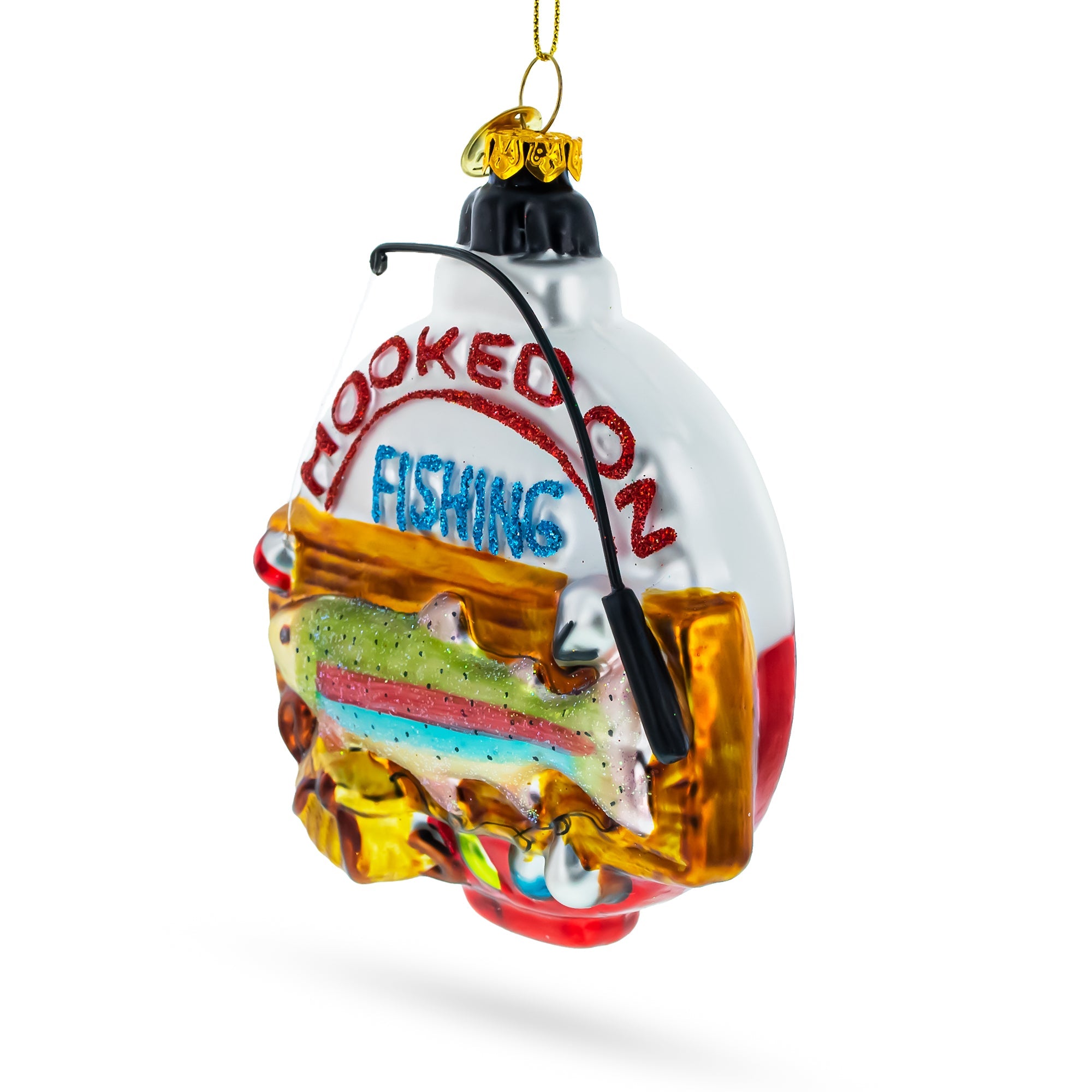 Captivating "hooked On Fishing" - Blown Glass Christmas Ornament