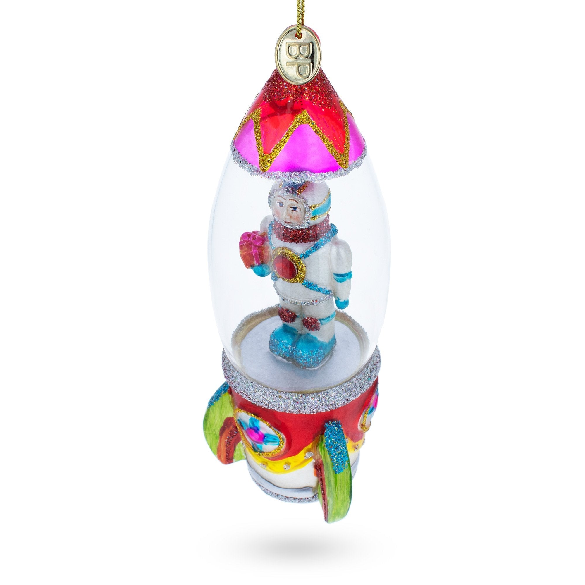 Trailblazing Astronaut Inside Spaceship - Blown Glass Christmas Ornament