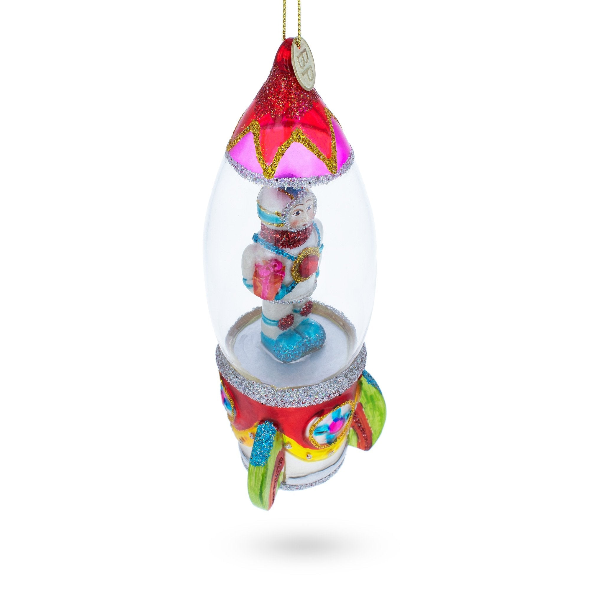 Trailblazing Astronaut Inside Spaceship - Blown Glass Christmas Ornament