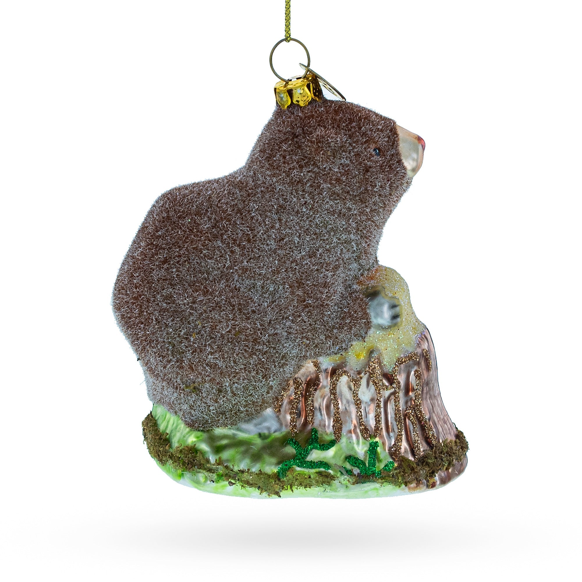 Industrious Beaver Holding A Log - Blown Glass Christmas Ornament