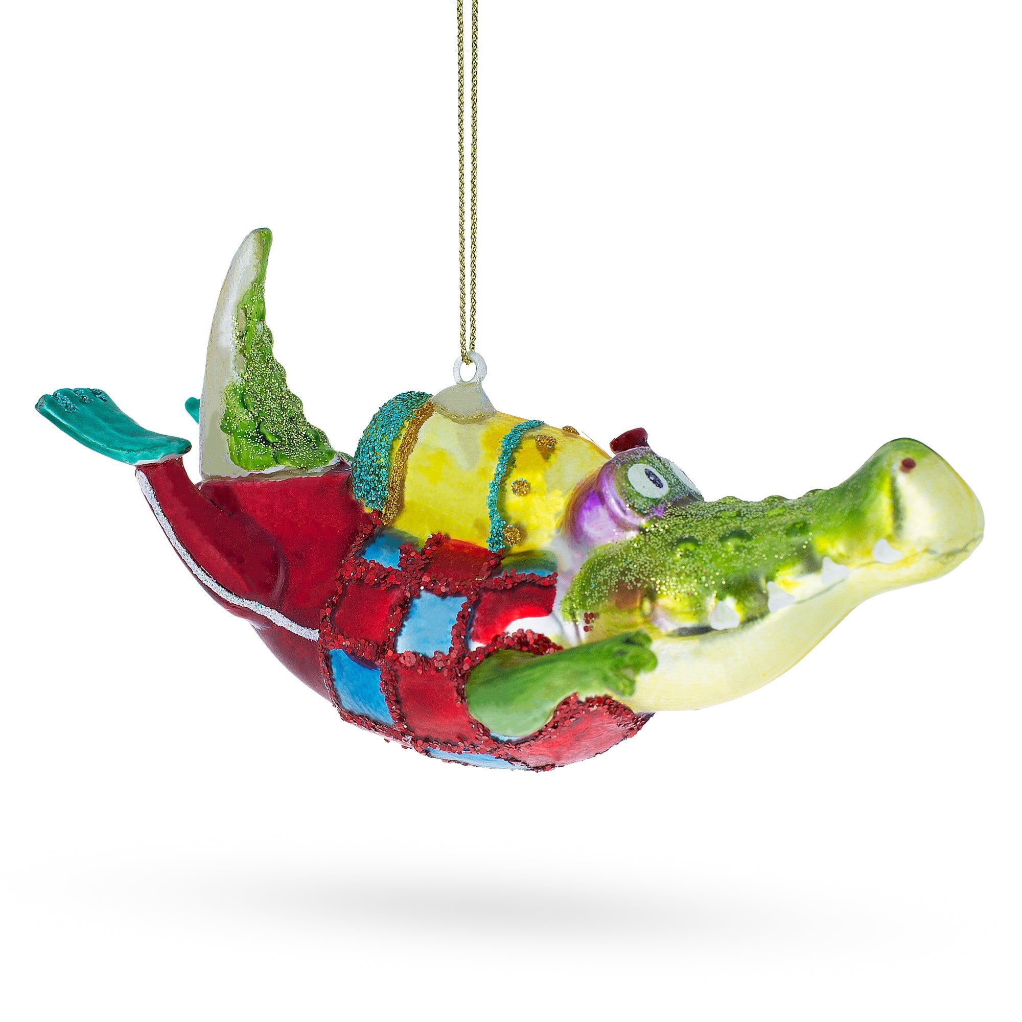 Adventurous Alligator As A Scuba Diver - Blown Glass Christmas Ornament