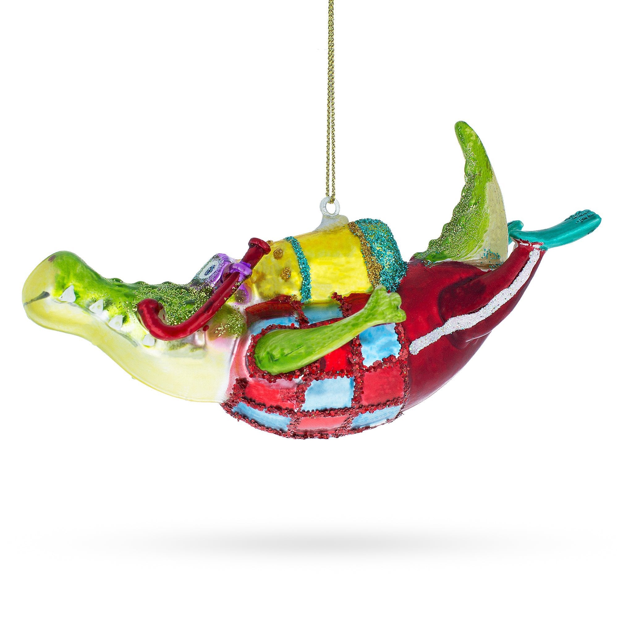 Adventurous Alligator As A Scuba Diver - Blown Glass Christmas Ornament