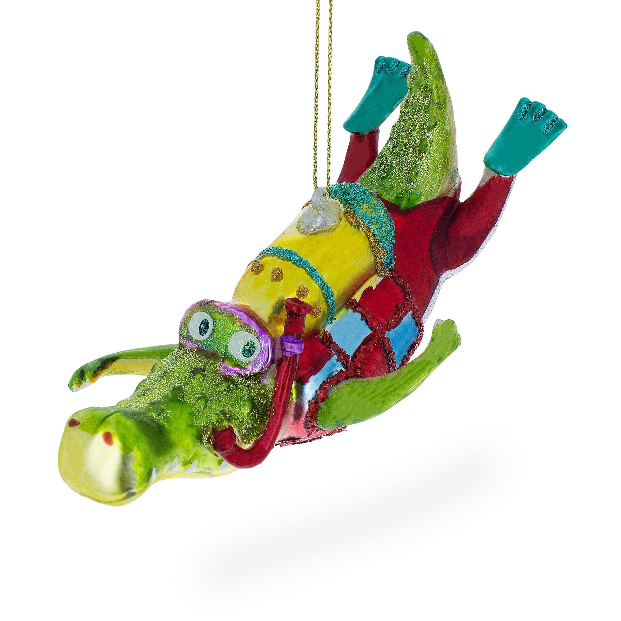 Adventurous Alligator As A Scuba Diver - Blown Glass Christmas Ornament