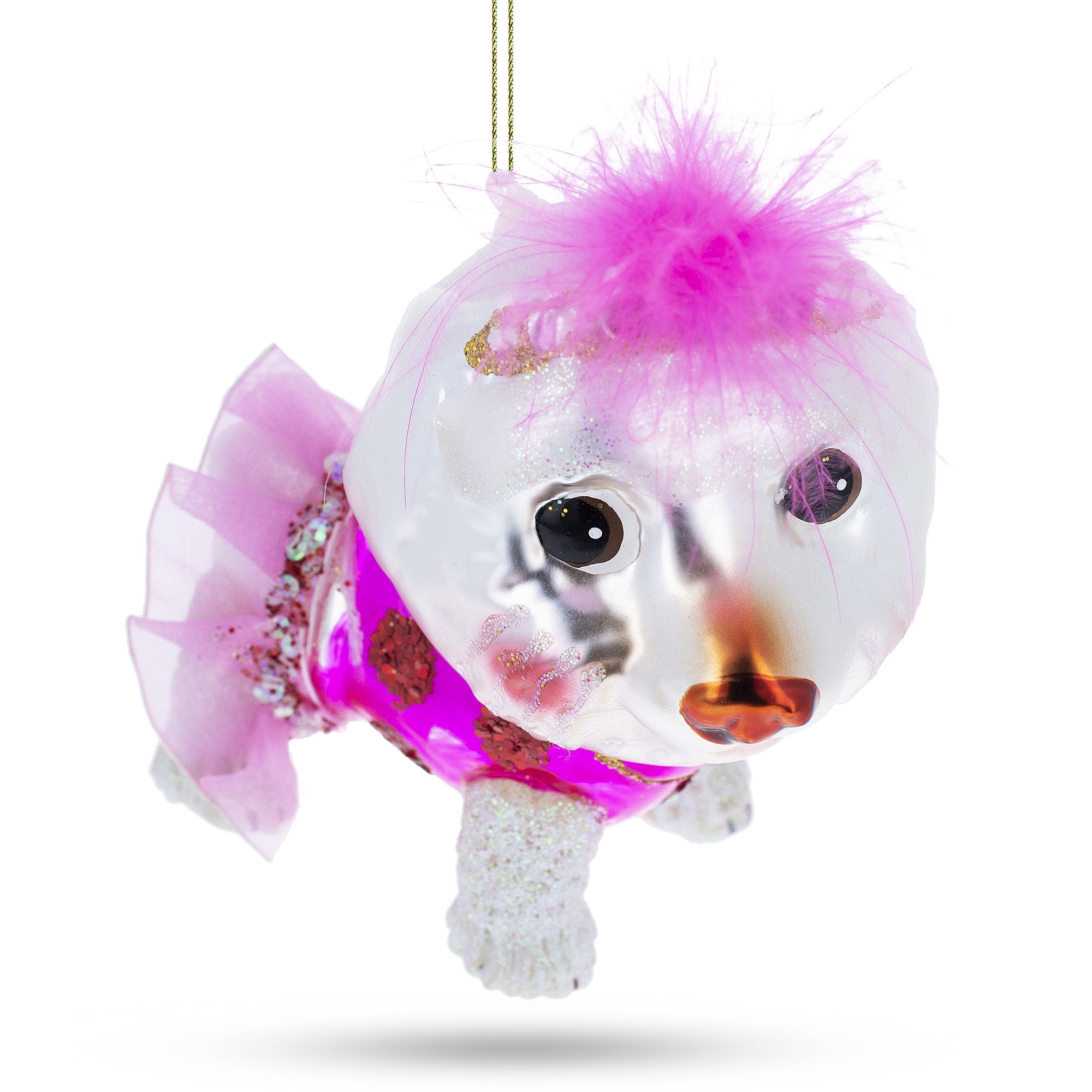 Fluffy Bichon Frise - Blown Glass Christmas Ornament