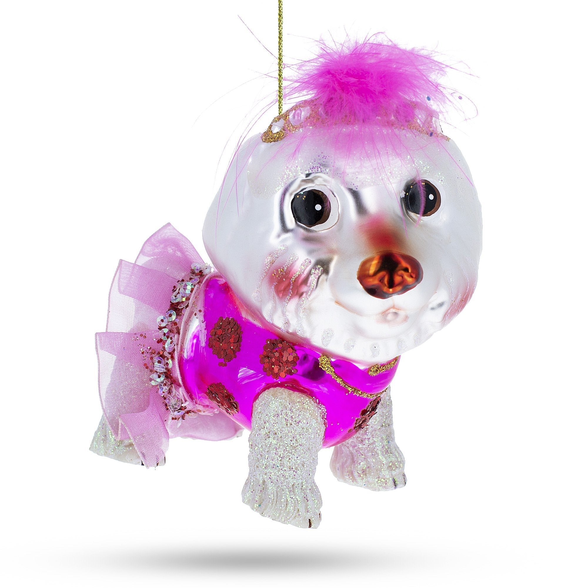 Fluffy Bichon Frise - Blown Glass Christmas Ornament