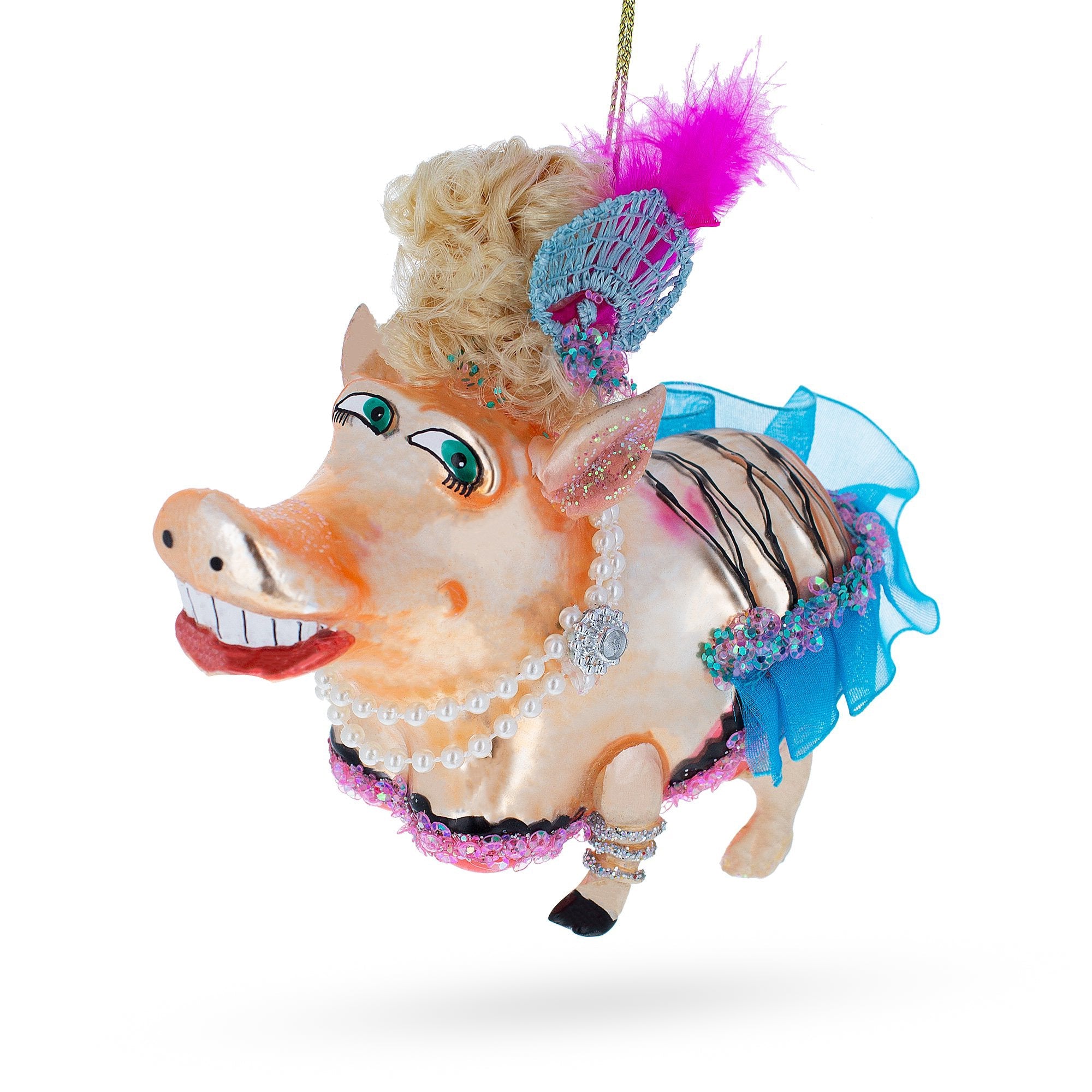 Fashion-forward Pig - Blown Glass Christmas Ornament