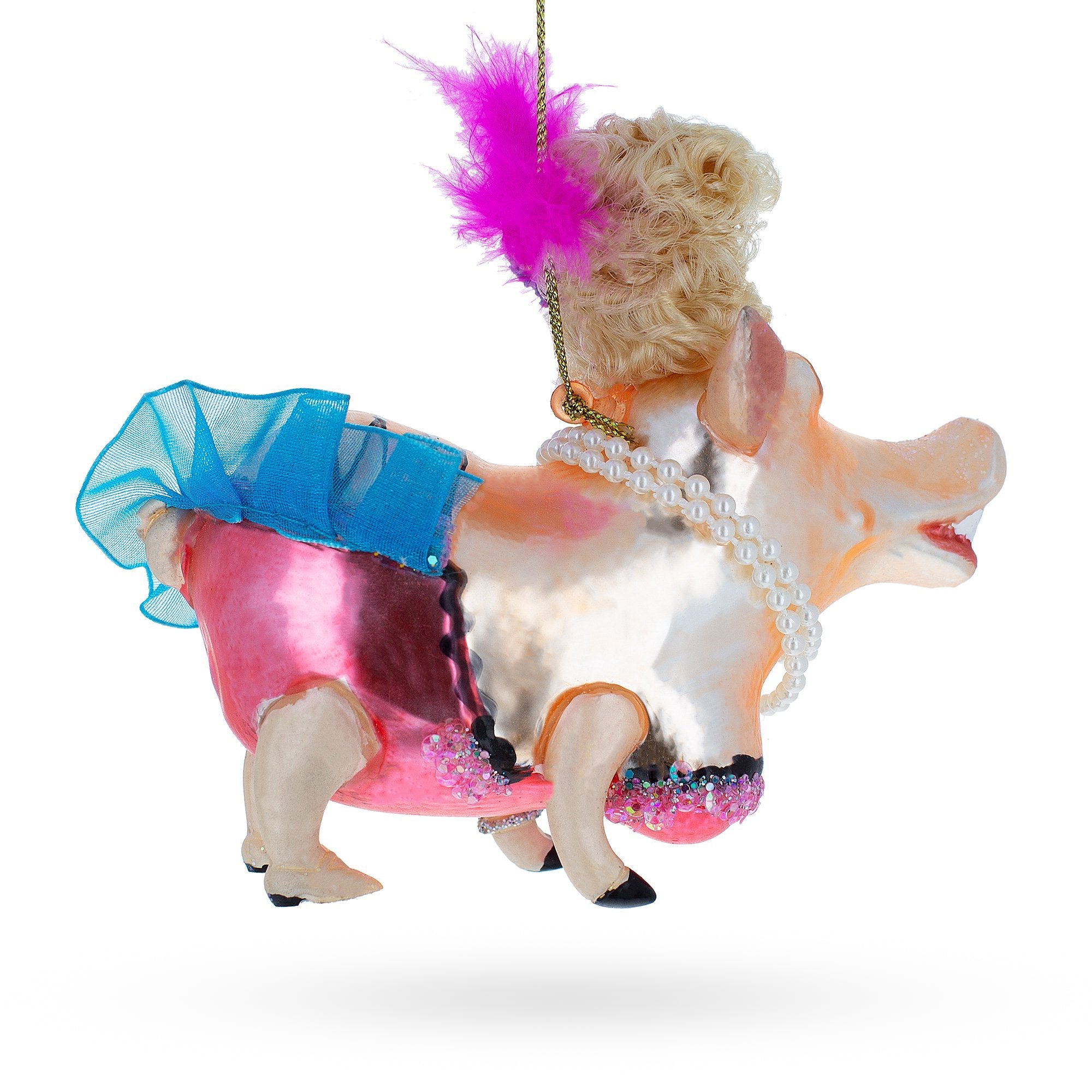 Fashion-forward Pig - Blown Glass Christmas Ornament