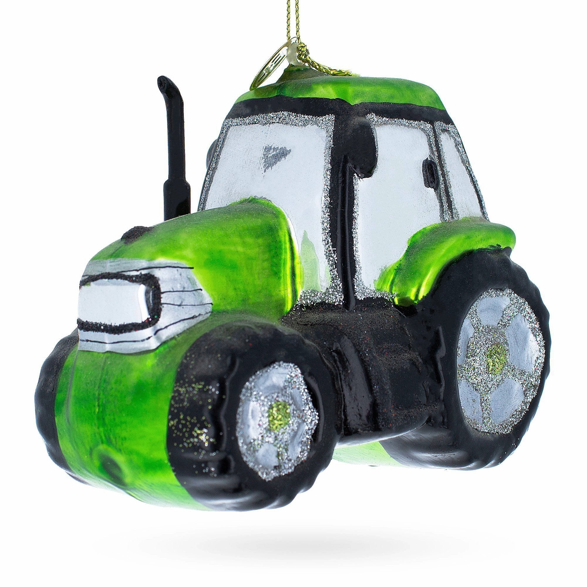 Rustic Green Tractor - Blown Glass Christmas Ornament