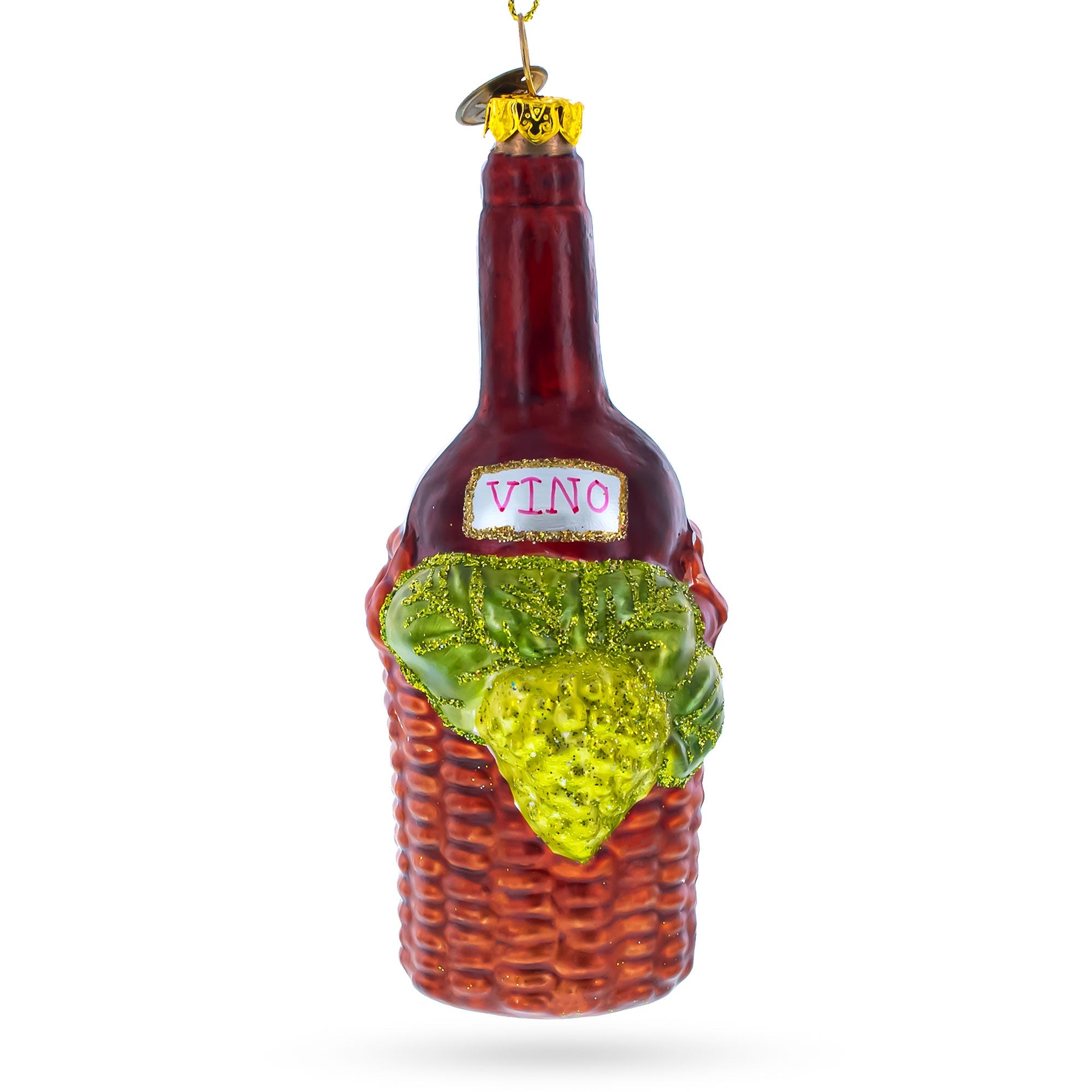 Elegant Red Wine Bottle - Blown Glass Christmas Ornament