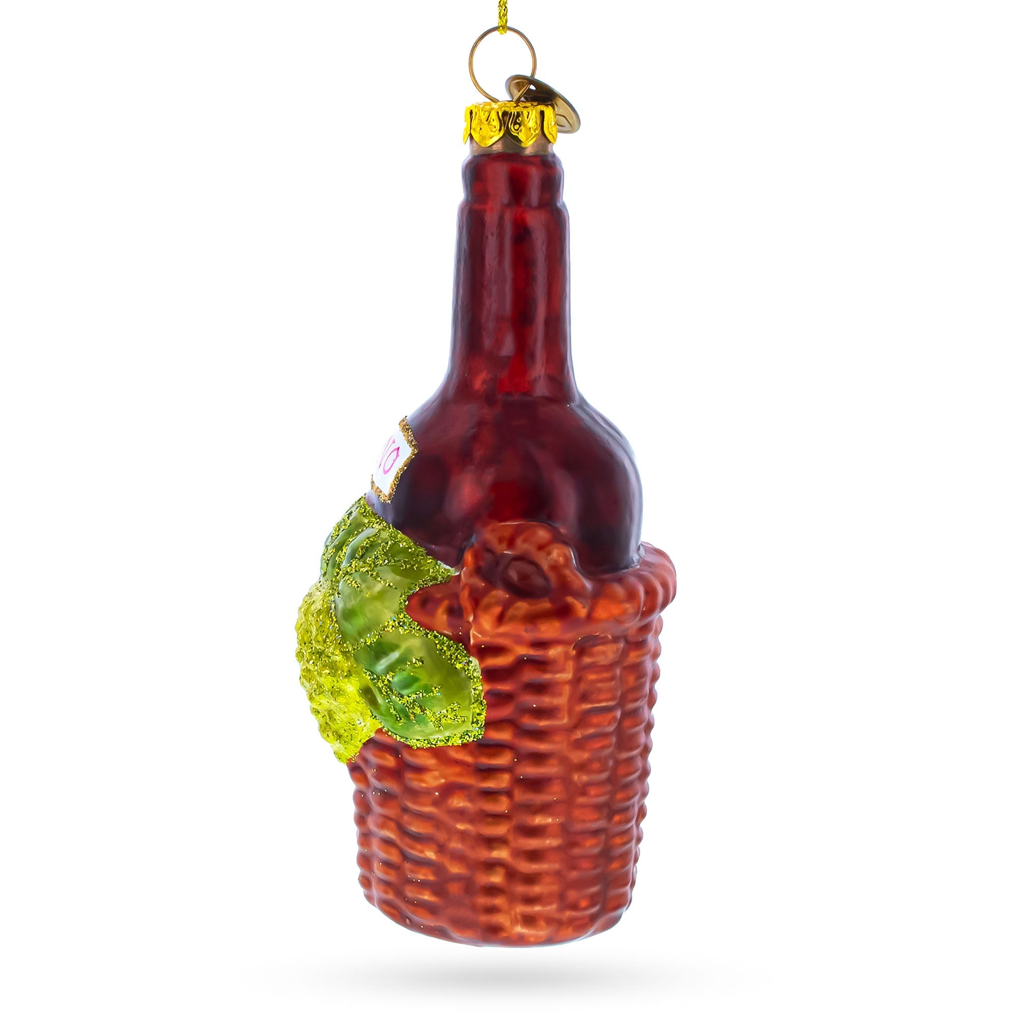 Elegant Red Wine Bottle - Blown Glass Christmas Ornament