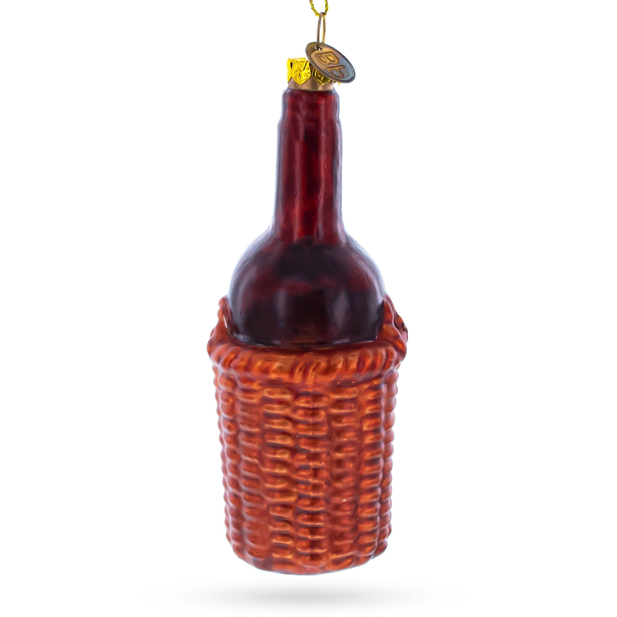 Elegant Red Wine Bottle - Blown Glass Christmas Ornament