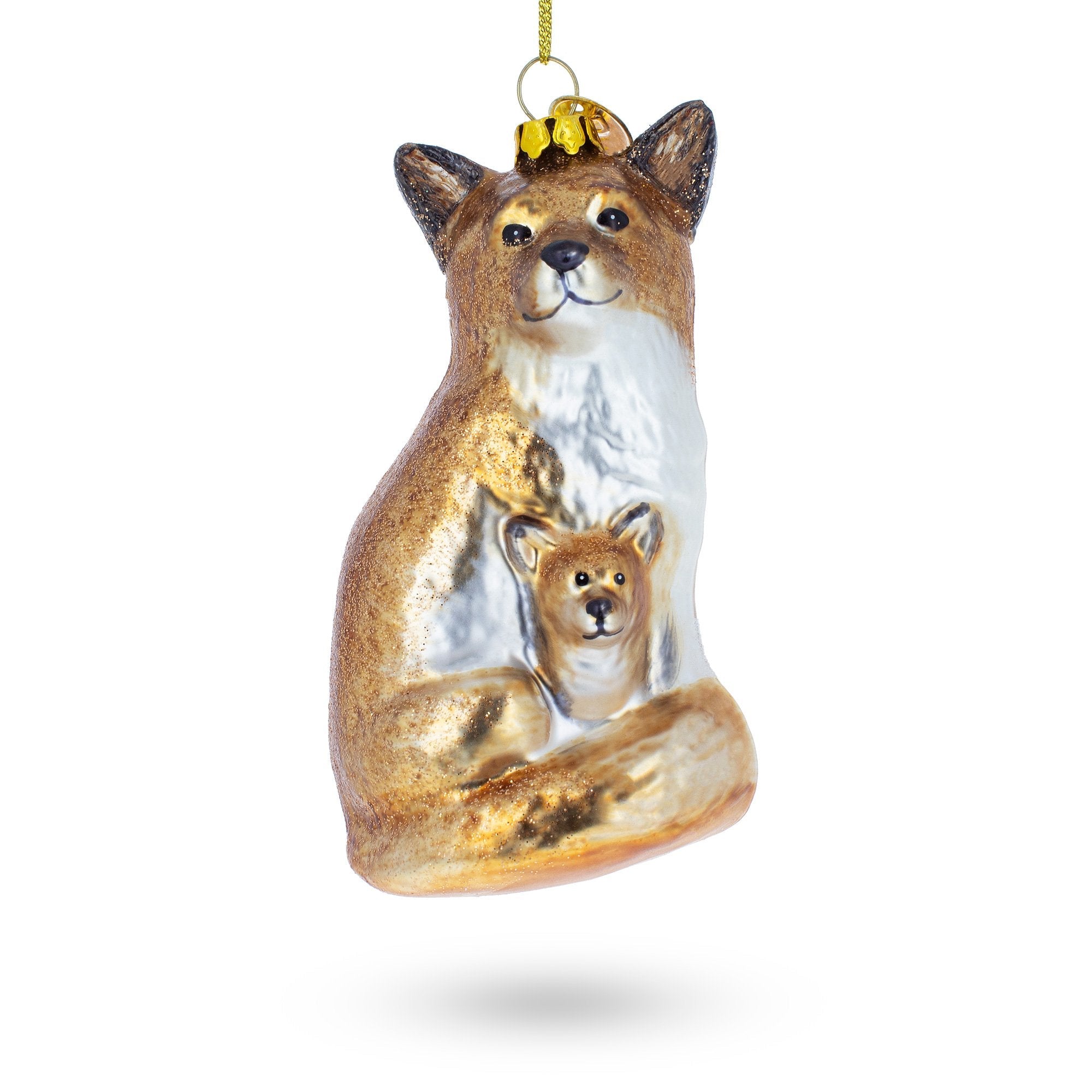 Loving Mother And Baby Fox - Blown Glass Christmas Ornament