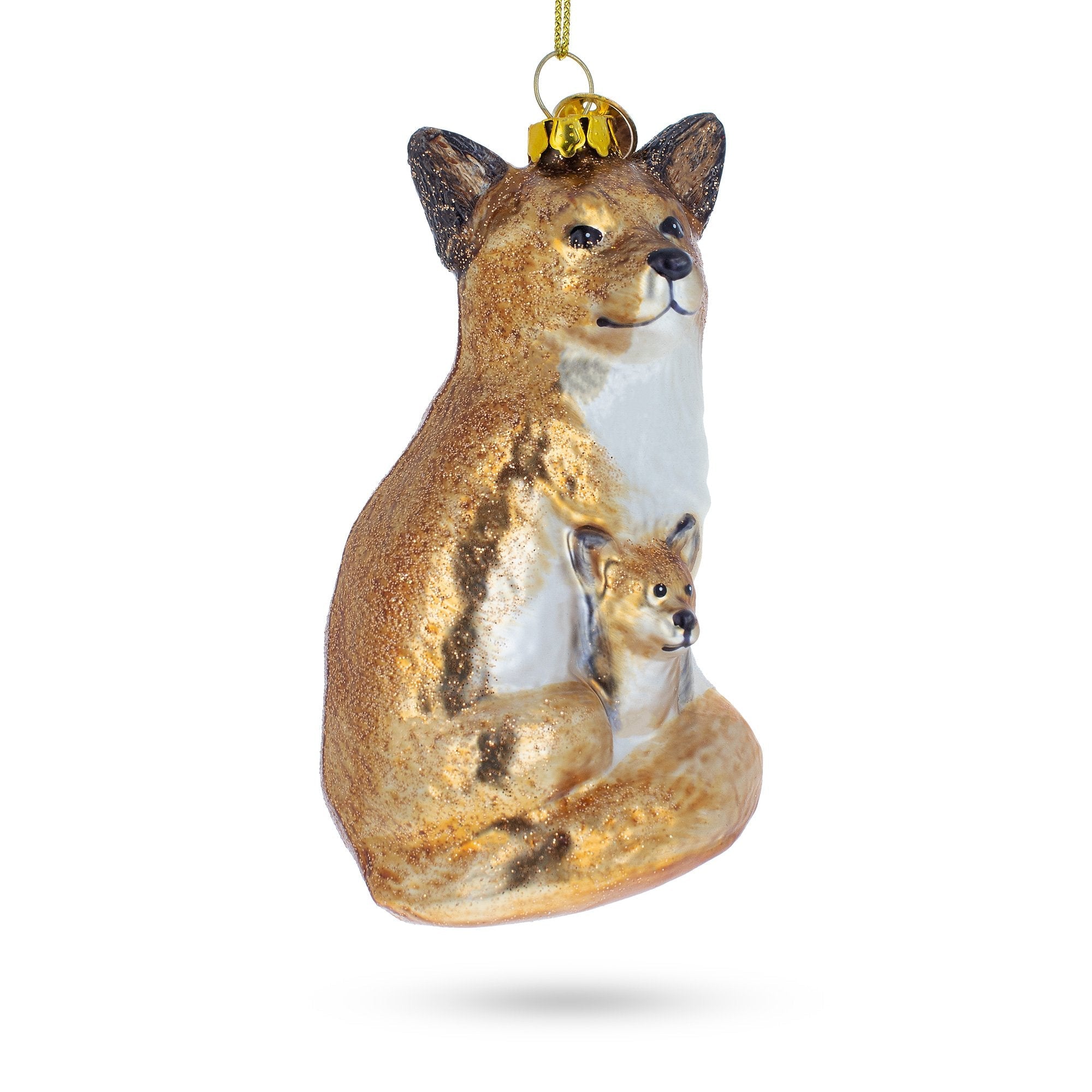 Loving Mother And Baby Fox - Blown Glass Christmas Ornament