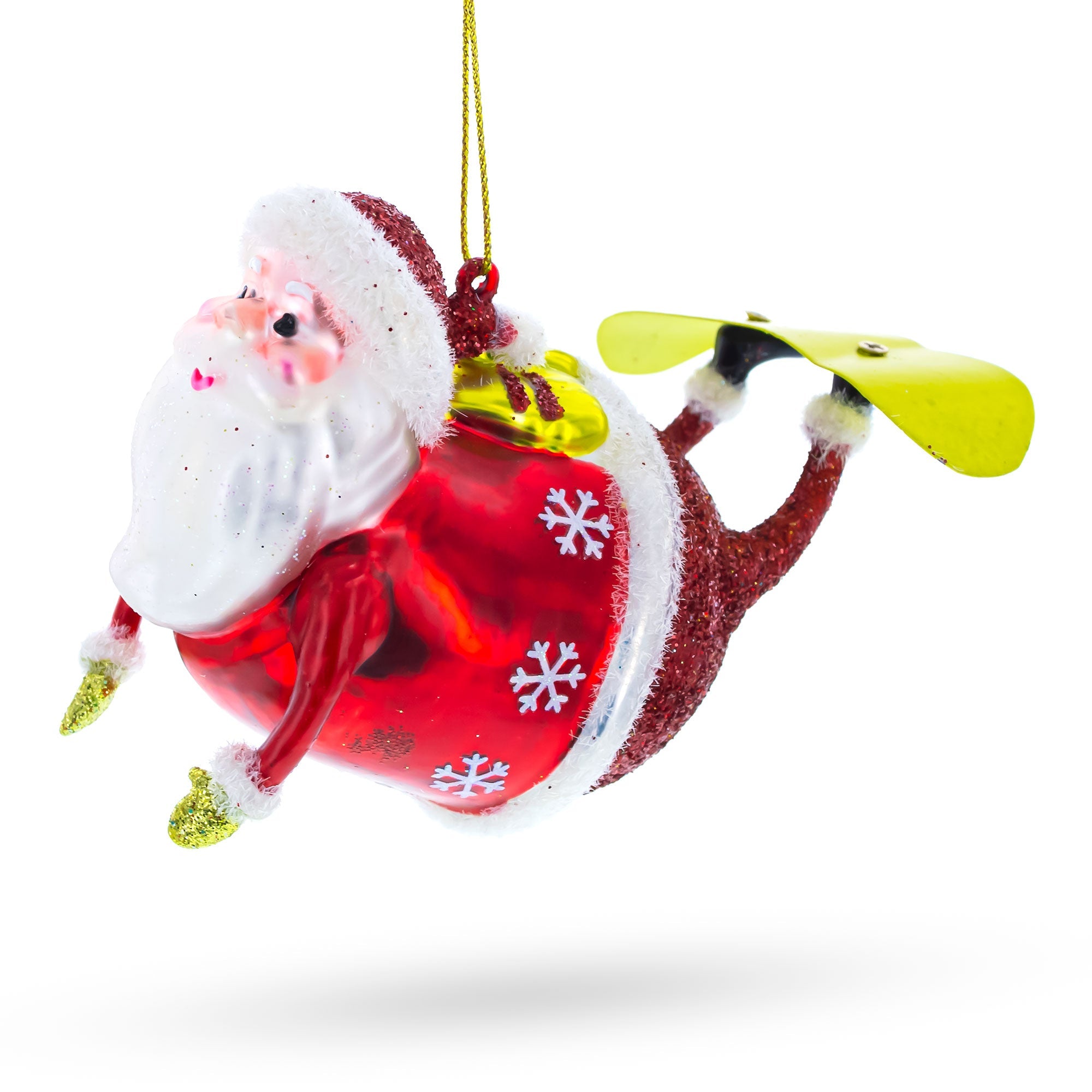 Adventurous Santa Snowboarding - Captivating Blown Glass Christmas Ornament