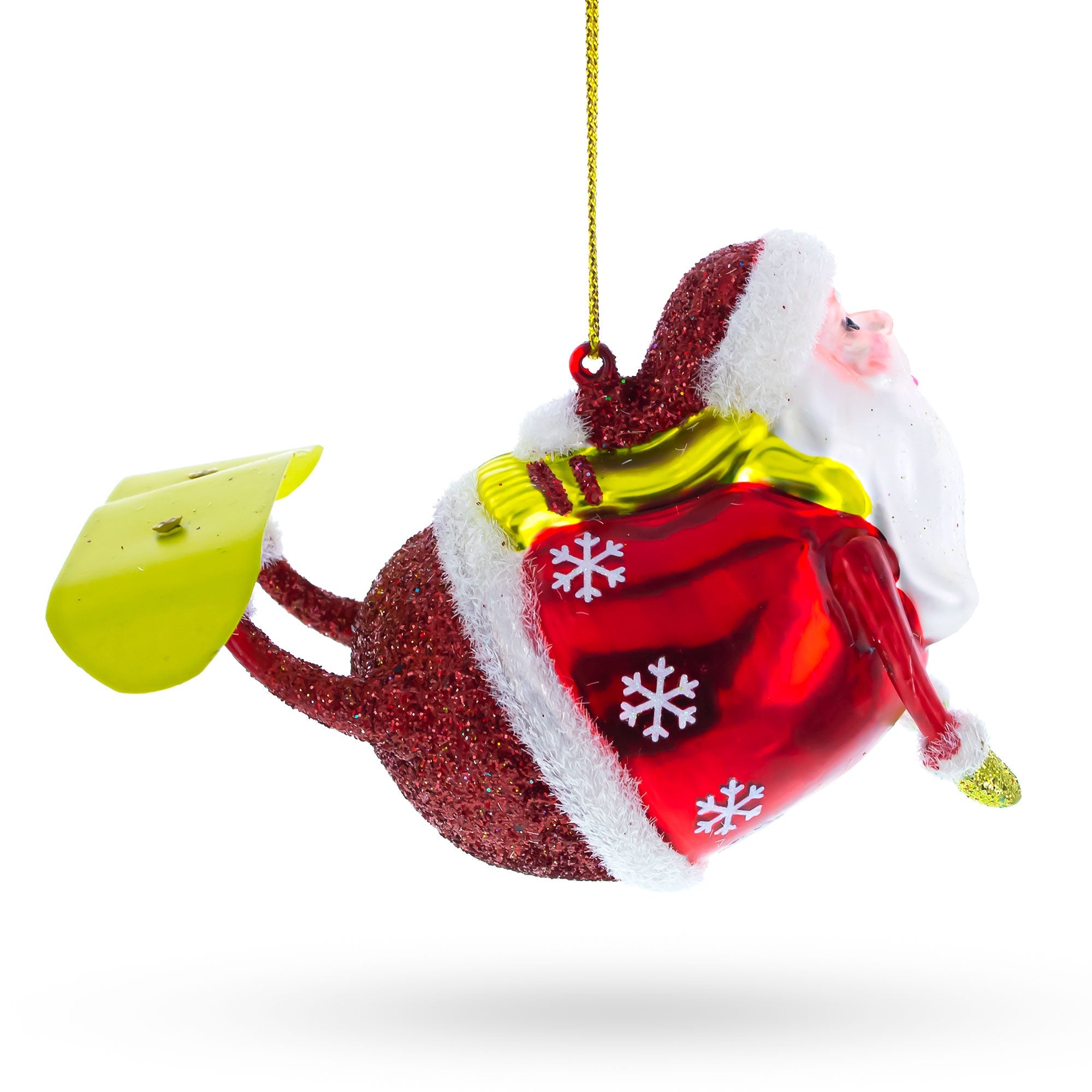 Adventurous Santa Snowboarding - Captivating Blown Glass Christmas Ornament