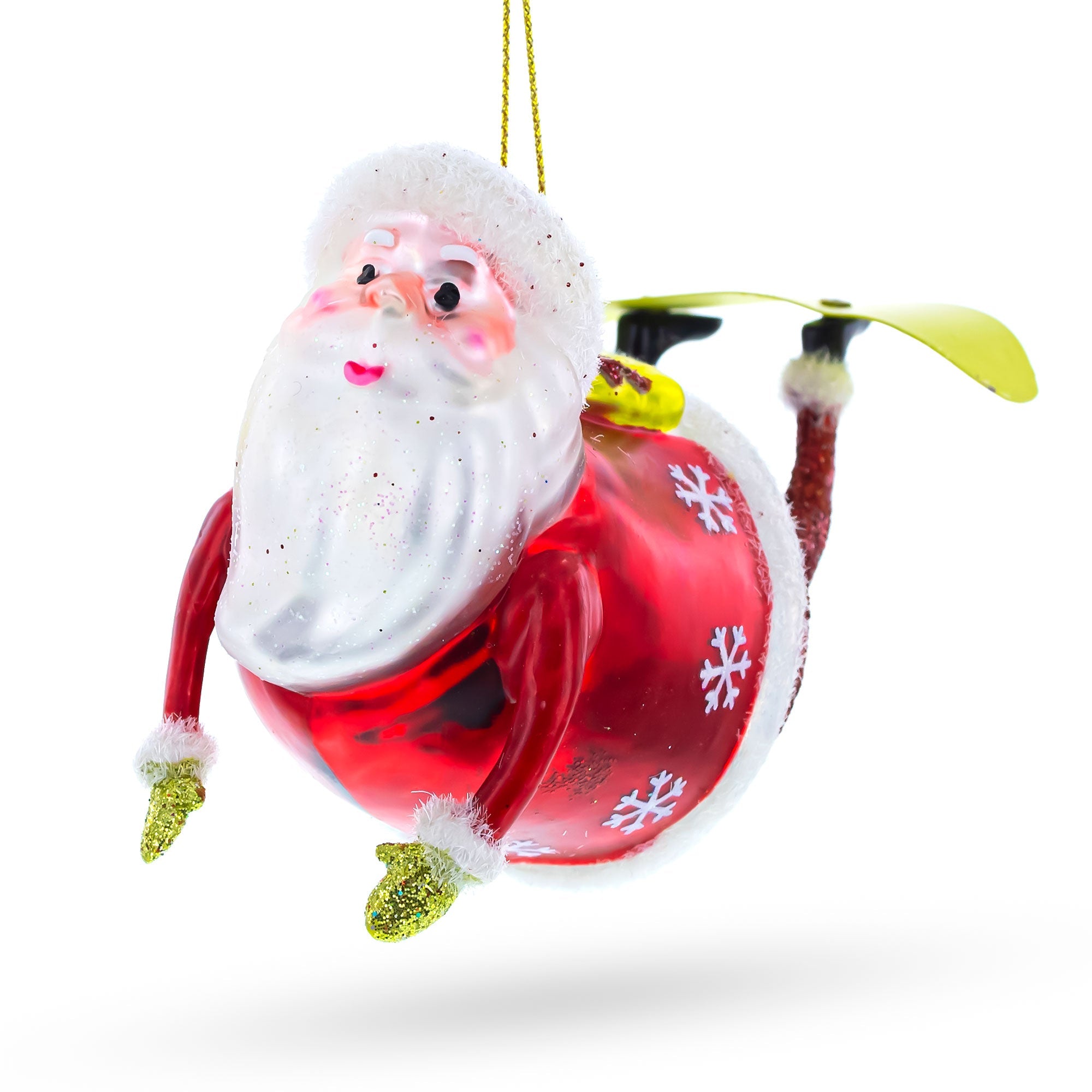 Adventurous Santa Snowboarding - Captivating Blown Glass Christmas Ornament