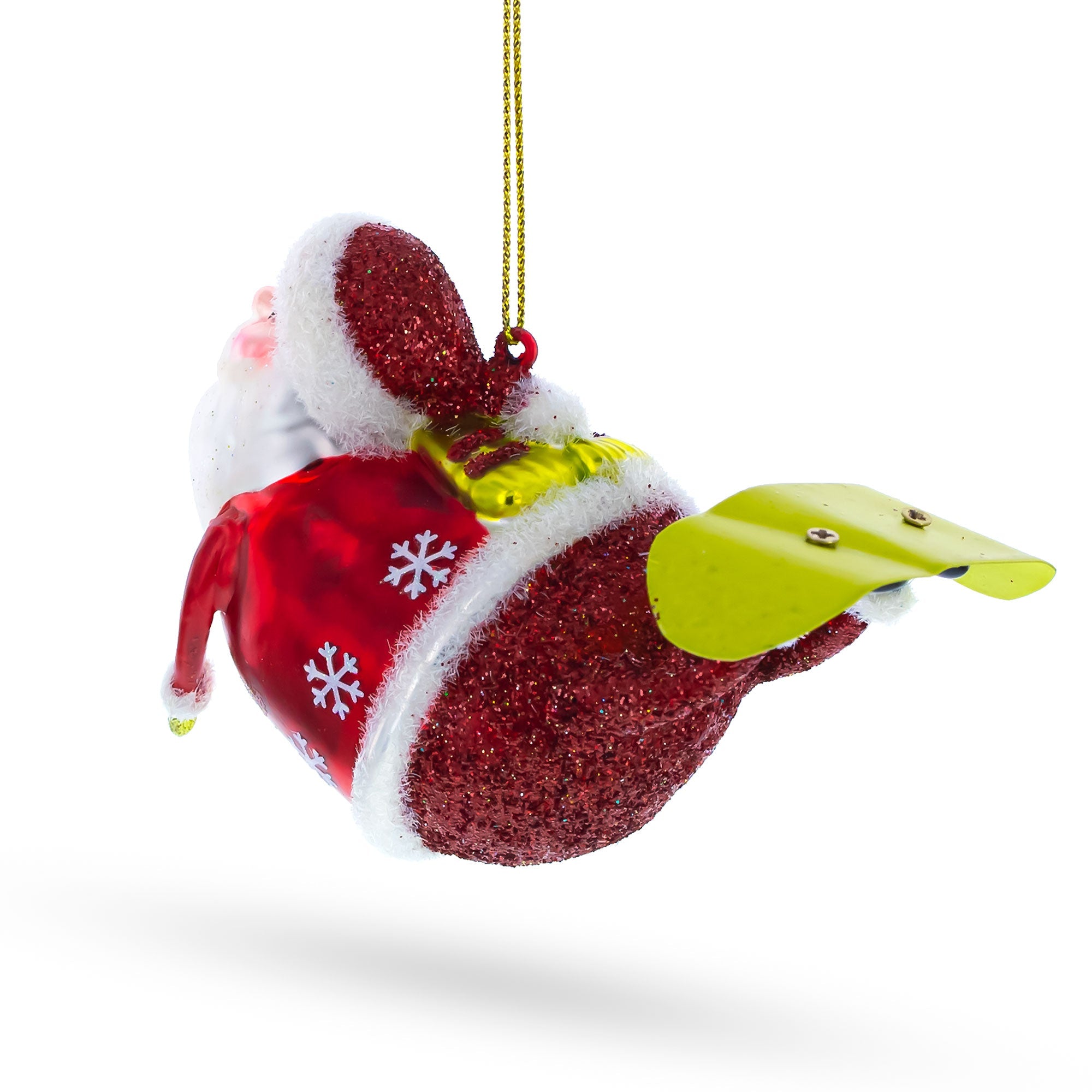 Adventurous Santa Snowboarding - Captivating Blown Glass Christmas Ornament