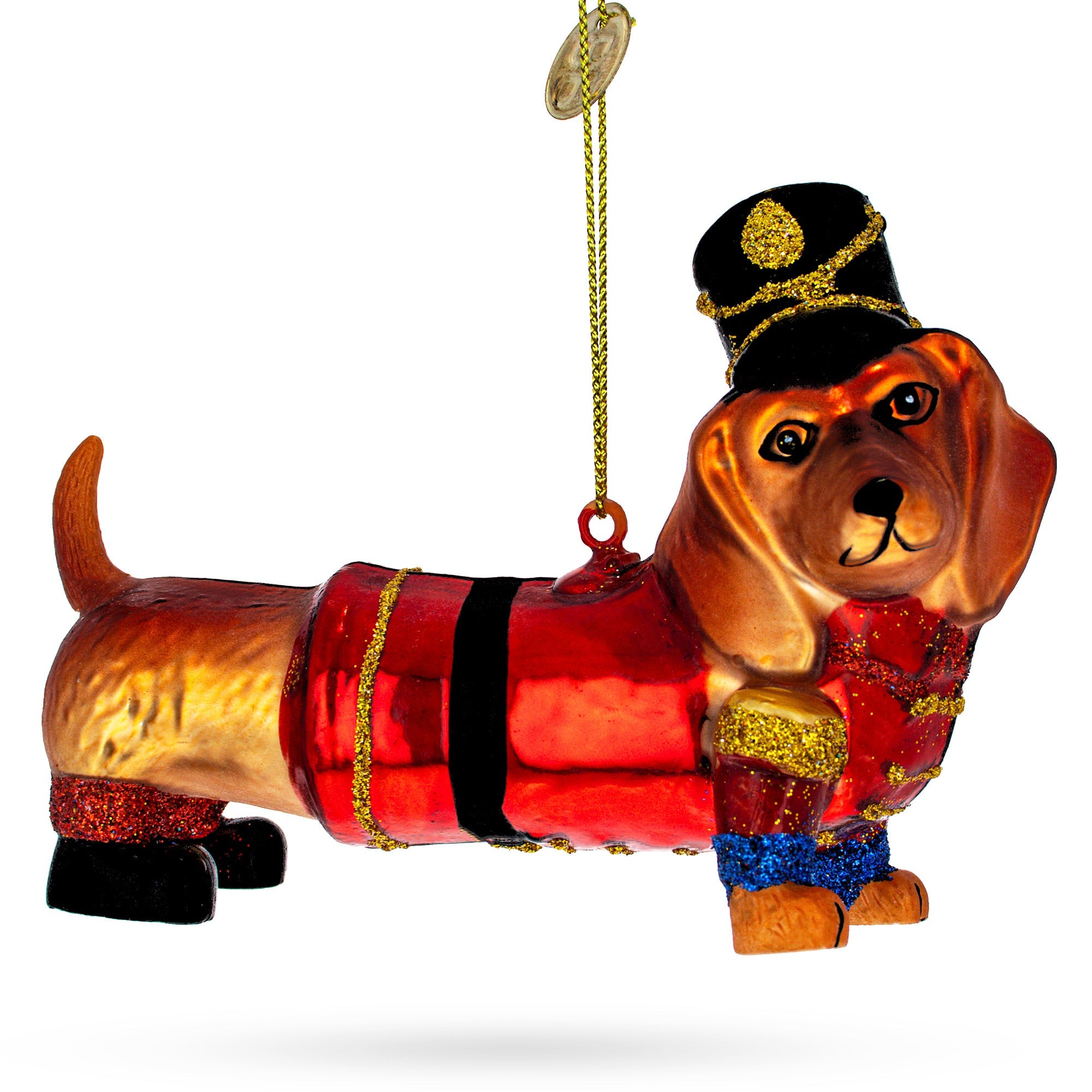 Dapper Dachshund Dog In Hat - Blown Glass Christmas Ornament